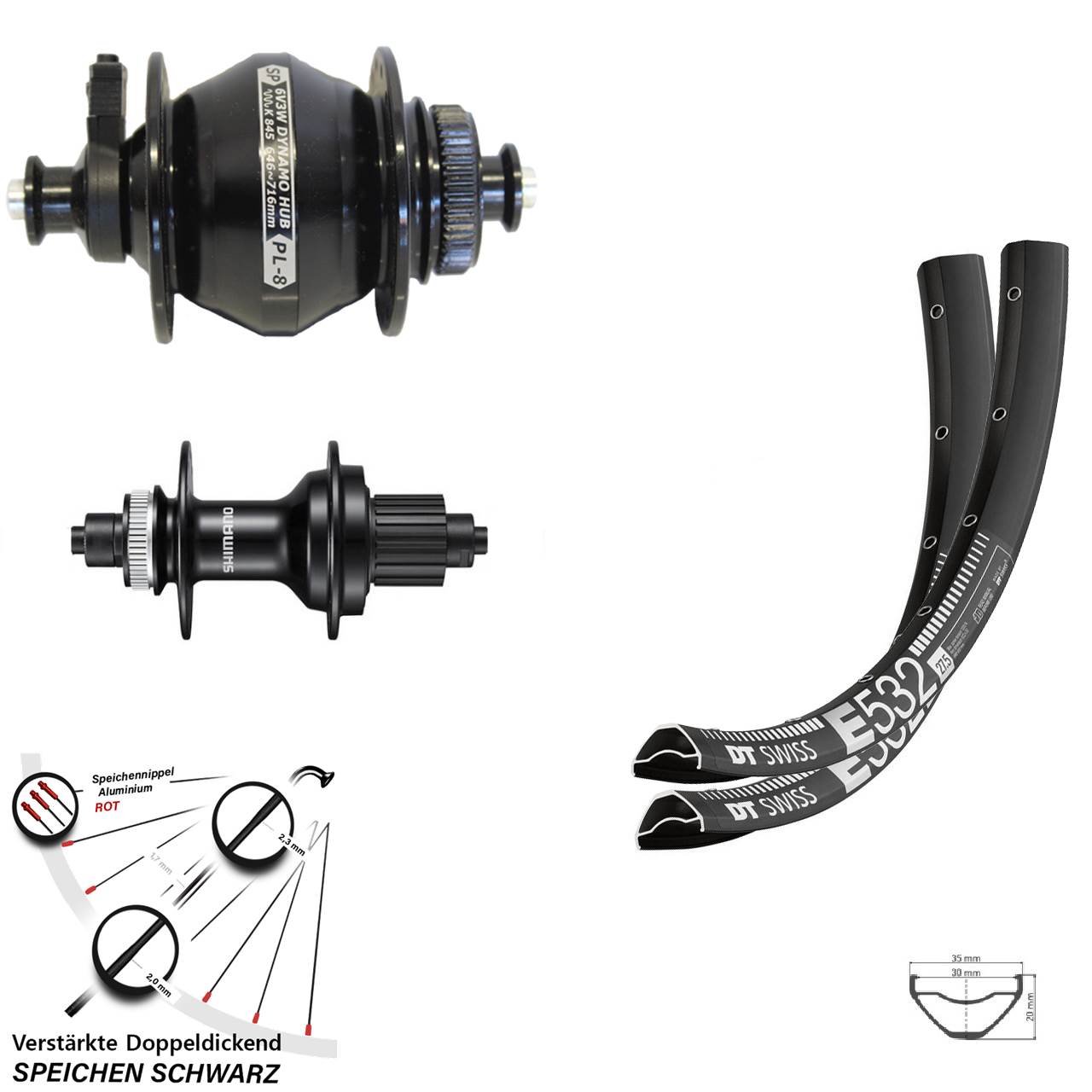 Disc Laufrad-Satz 29 Zoll DT Swiss E 532 Shimano FH-MT500 SP PL-8 Micro Spline QR