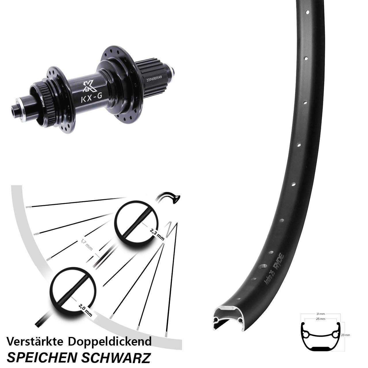 Centerlock Hinterrad QR 28-29 Zoll Ryde Andra 25 KX-GS verstärkt Micro Spline