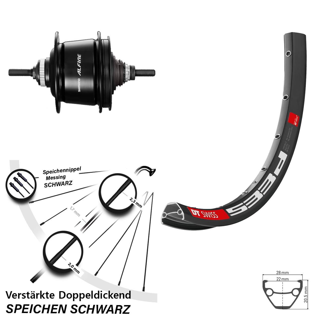 DT Swiss 533D Shimano Alfine 8 Gang 28-29 Zoll Hinterrad