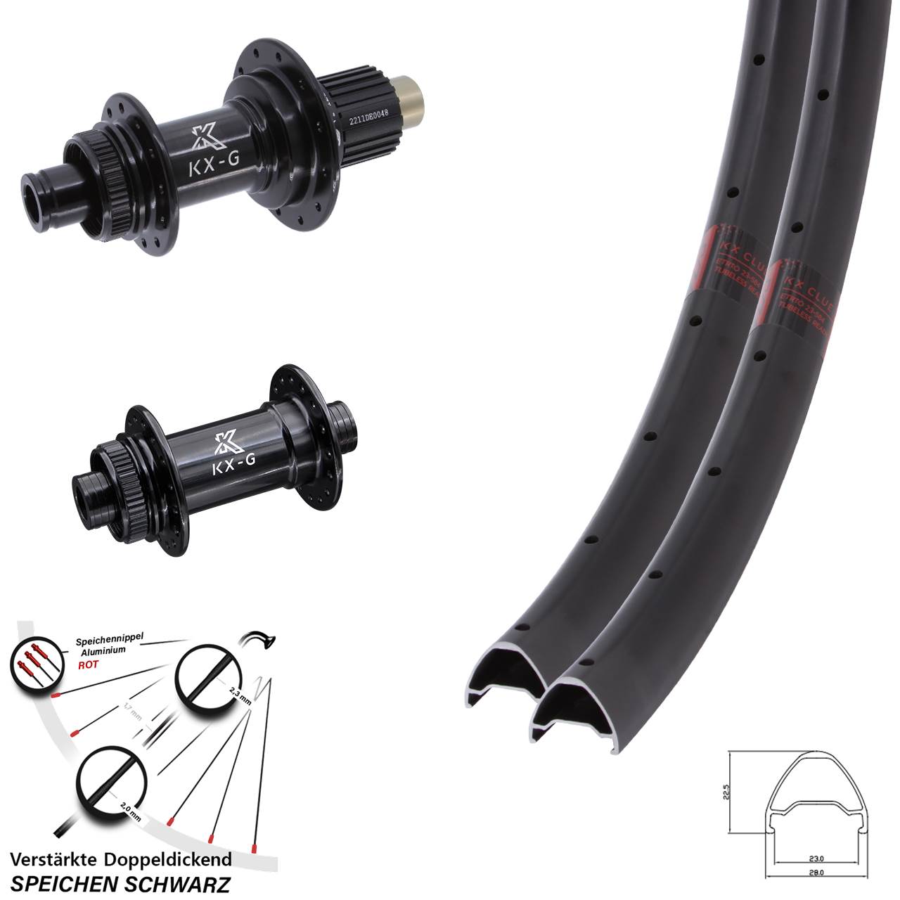 Laufradsatz Centerlock 15x100 12x142 28 Zoll KX-G Clue Shimano Micro Spline
