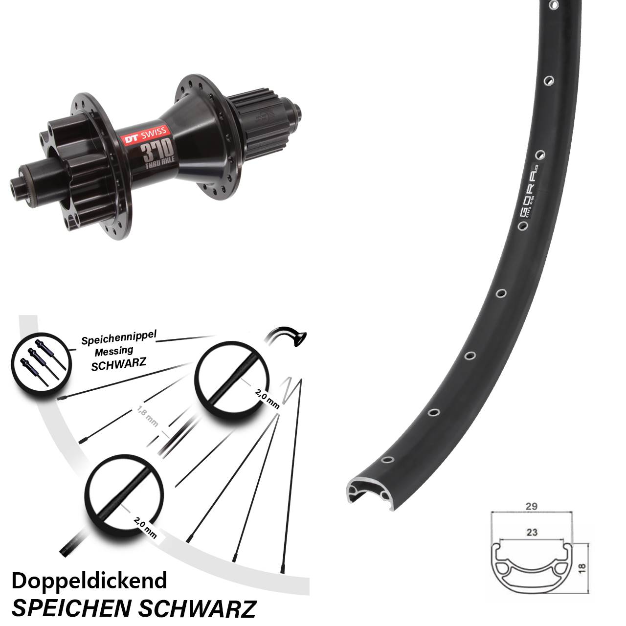 Disc Hinterrad für Schnellspanner 28-29 Zoll Gora 23 DT Swiss 370 Hybrid Micro Spline