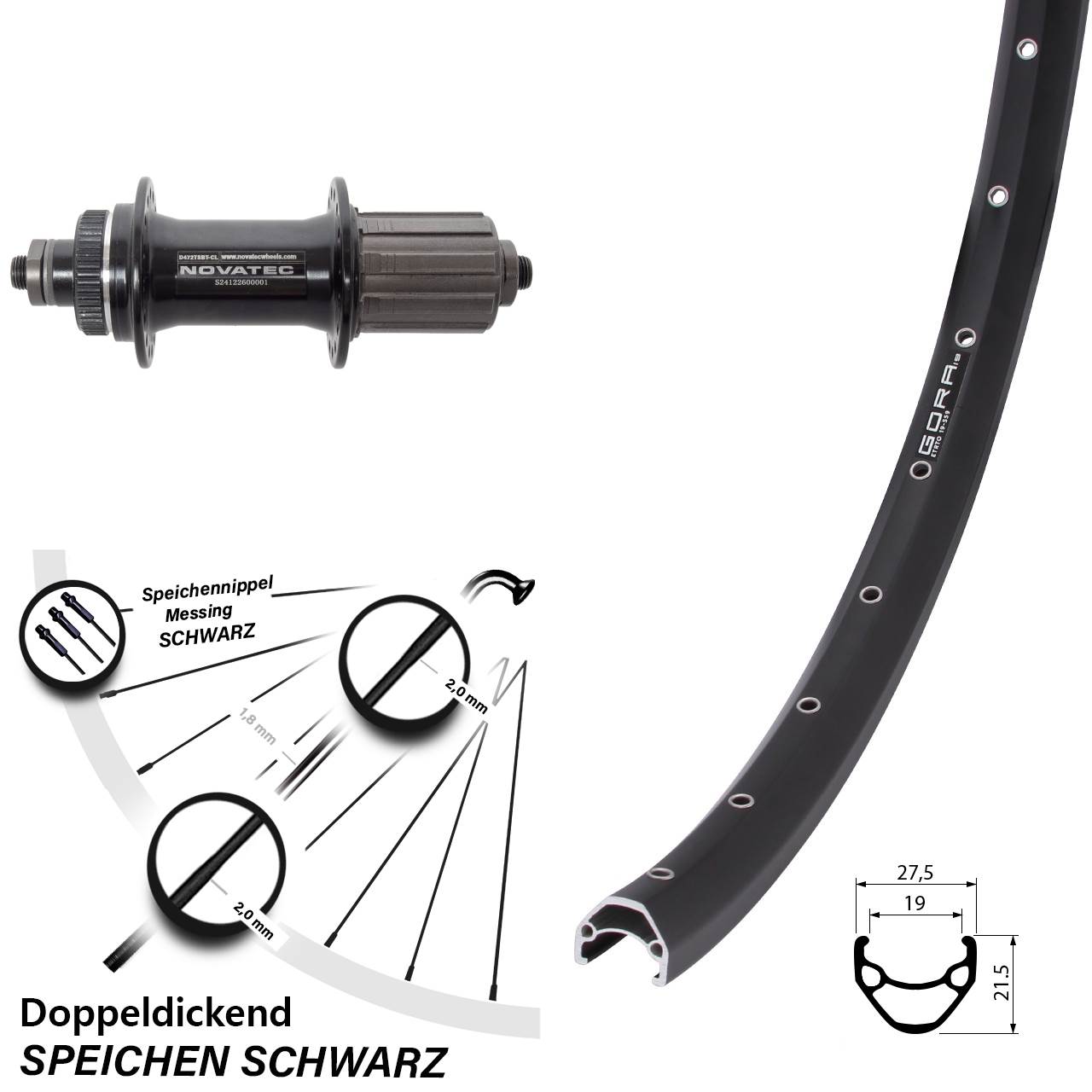 Centerlock Hinterrad 28 Zoll Gora 19 Novatec D472 8-12 fach QR