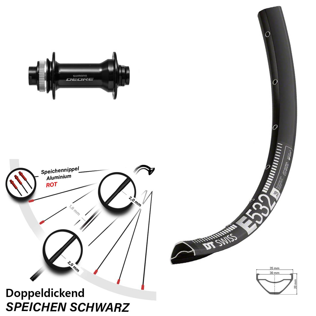 Vorderrad Centerlock 27,5 Zoll DT Swiss E 532 Shimano Deore 15x110 Boost