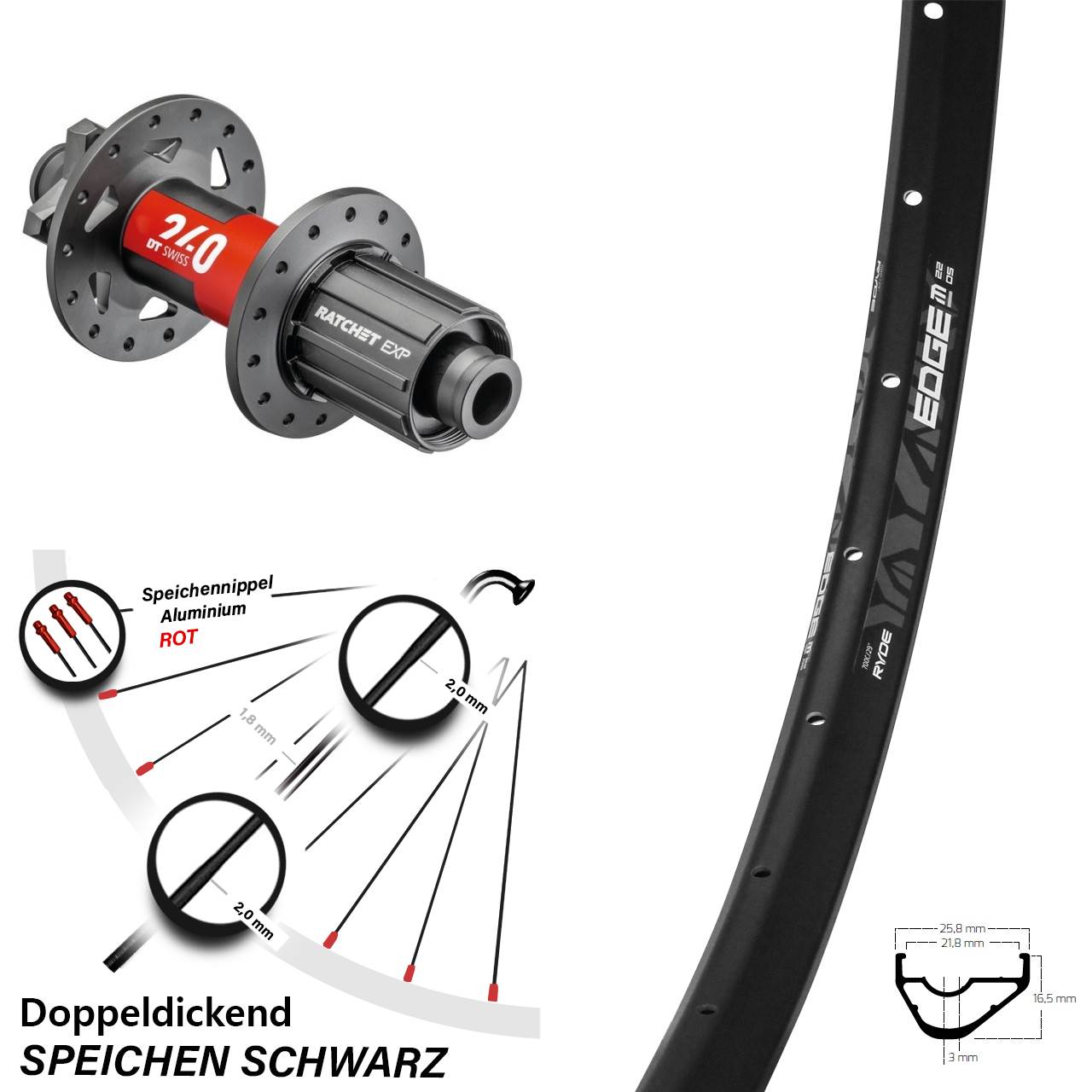 Hinterrad 6-Loch 12x148 28-29 Zoll Ryde Edge M22 OS DT Swiss 240 EXP 8-11 fach