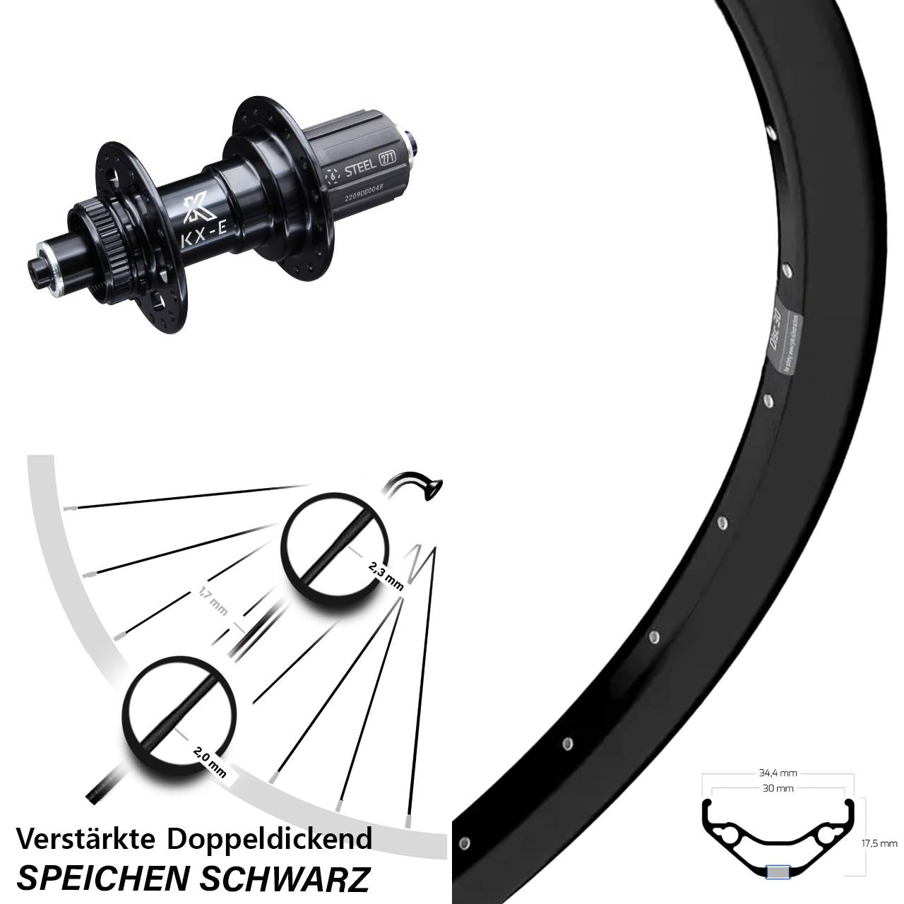 Centerlock Hinterrad 29 Zoll Ryde Disc 30 KX-E 8-12 fach HG QR