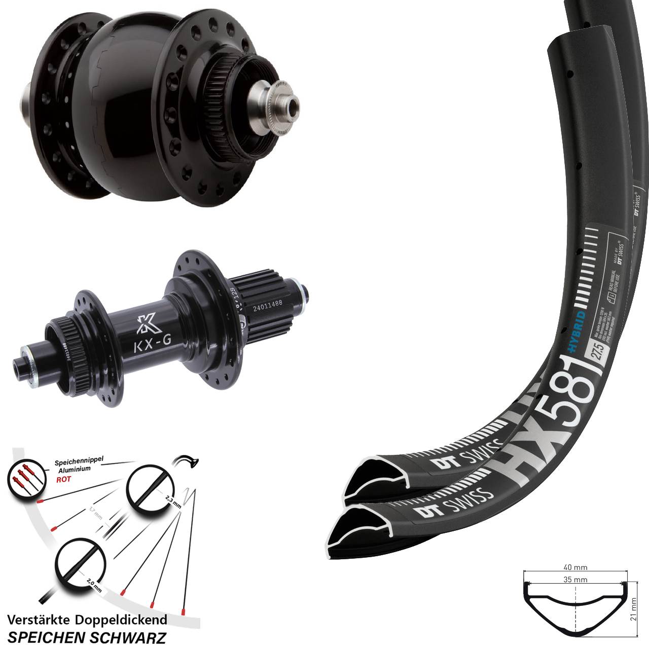 Laufradsatz Centerlock 27,5 Zoll DT Swiss HX581 KX-G SON 28 Micro Spline QR