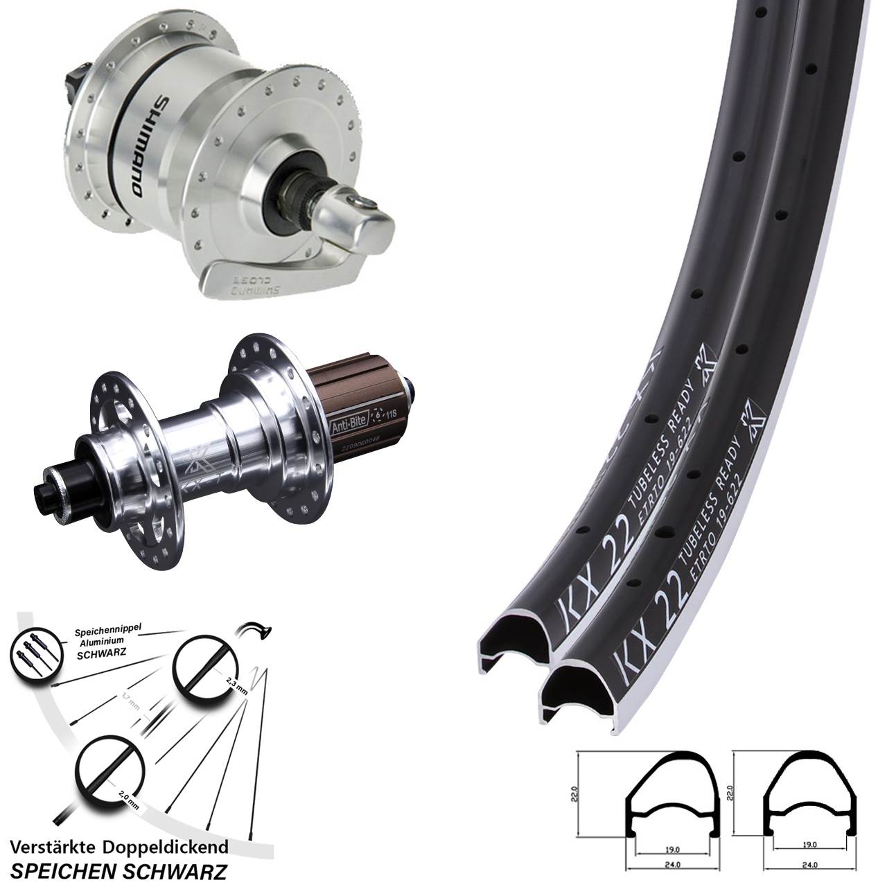 Laufradsatz für Schnellspanner 28 Zoll KX 22 OS KX-T Shimano DH3N72 8-12 fach HG