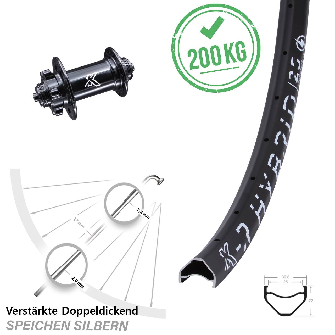 28-29 Zoll KX-R Hybrid 25 Laufrad für Schnellspanner