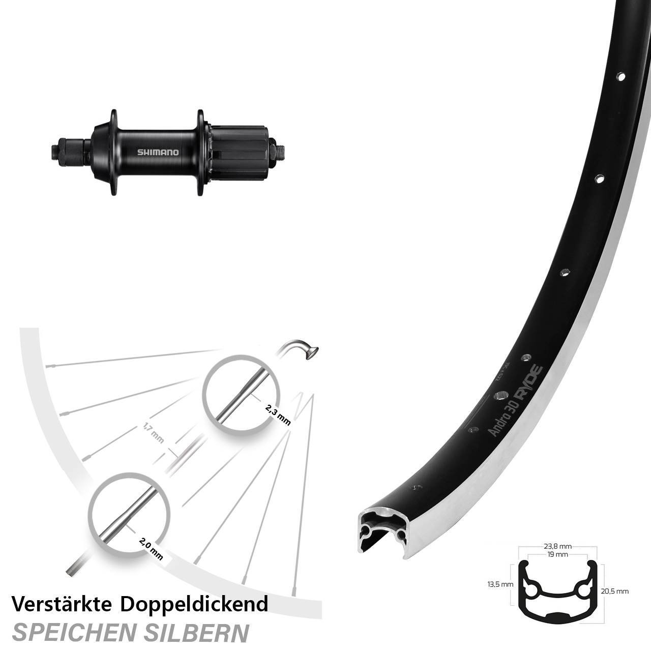 28 Zoll Ryde Andra 30 Hinterradnabe Hinterrad QR 7 fach
