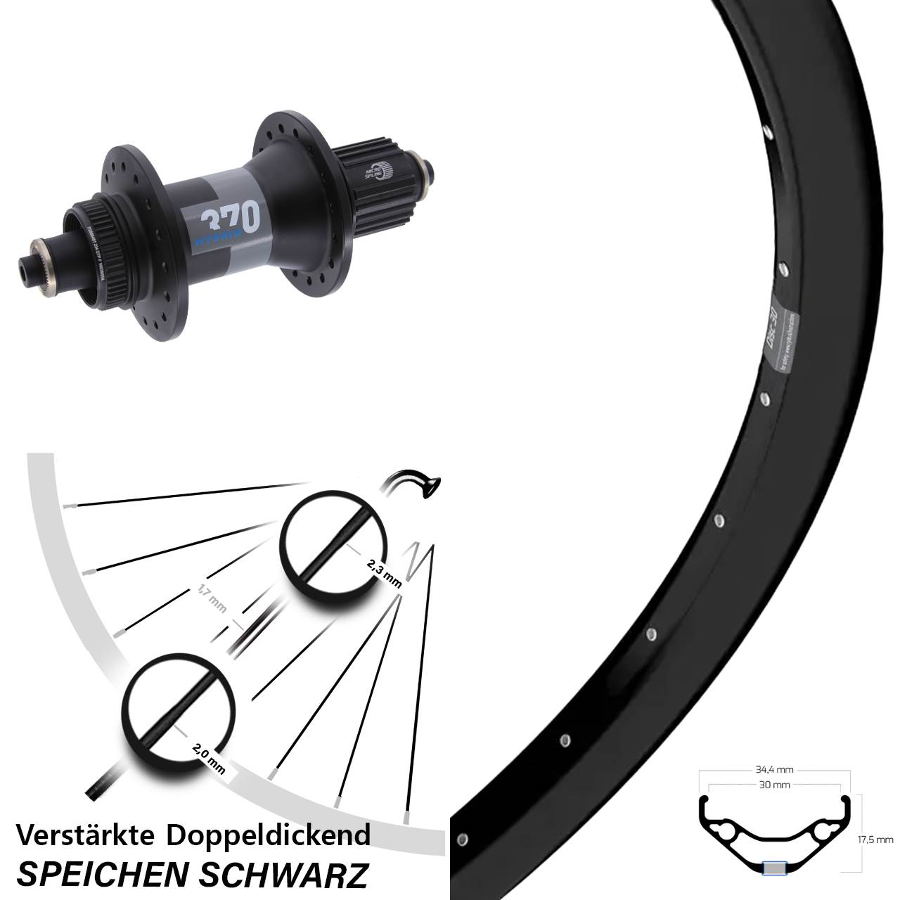 29 Zoll Ryde Disc 30 DT Swiss 370 Hybrid Boost Hinterrad QR Micro Spline