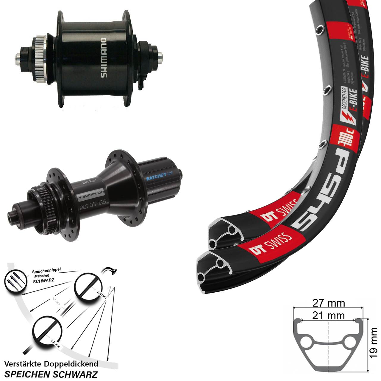 26 Zoll DT Swiss 545 370 Hybrid Shimano DH-UR700 Centerlock Laufradsatz für Schnellspanner
