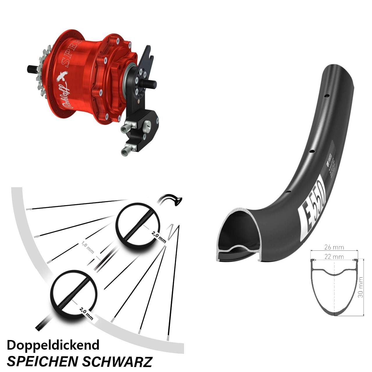 Hinterrad 28 Zoll DT Swiss E 550 Rohloff Speedhub 500/14 TS DB OEM2 Tandem rot