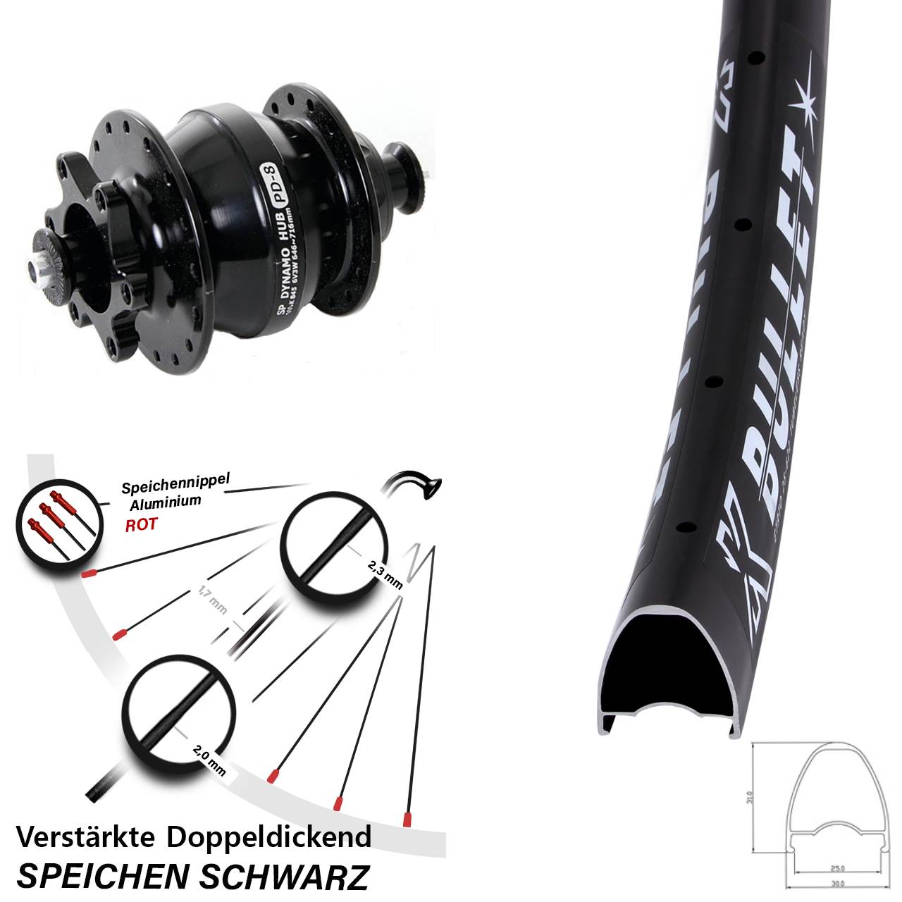 KX Bullet Shutter PD-8 28-29 Zoll Disc Laufrad mit Nabendynamo für Schnellspanner