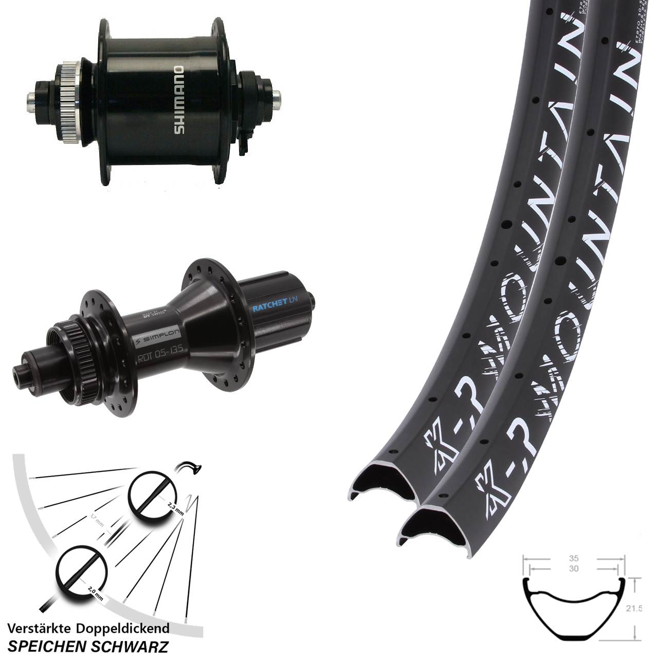 Disc Laufradsatz 29 Zoll KX-R Mountain DT Swiss 370 Hybrid Shimano DH-UR700 8-11 fach QR