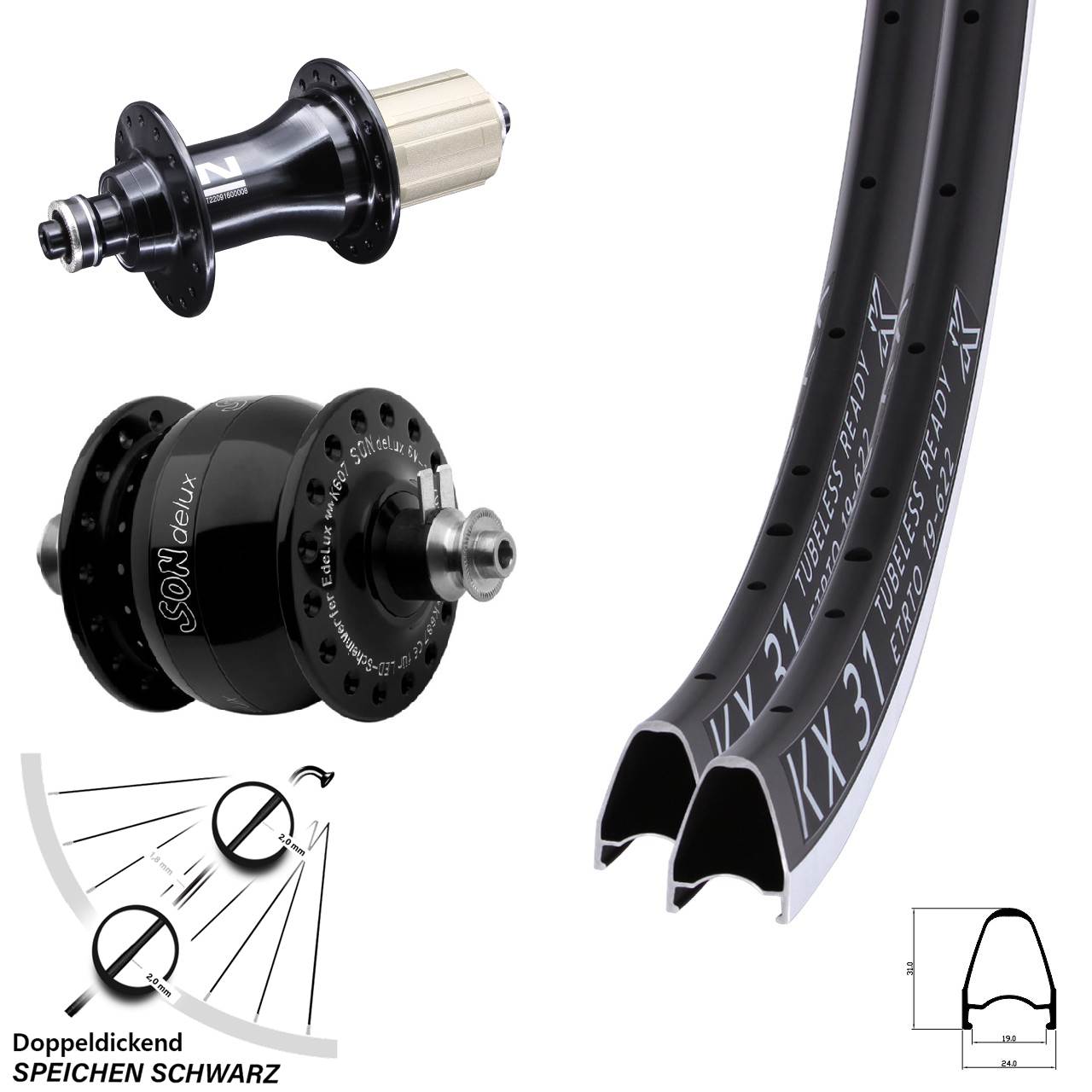Laufrad-Satz 28 Zoll KX 31 Novatec F162SB SONdelux 8-12 fach HG QR