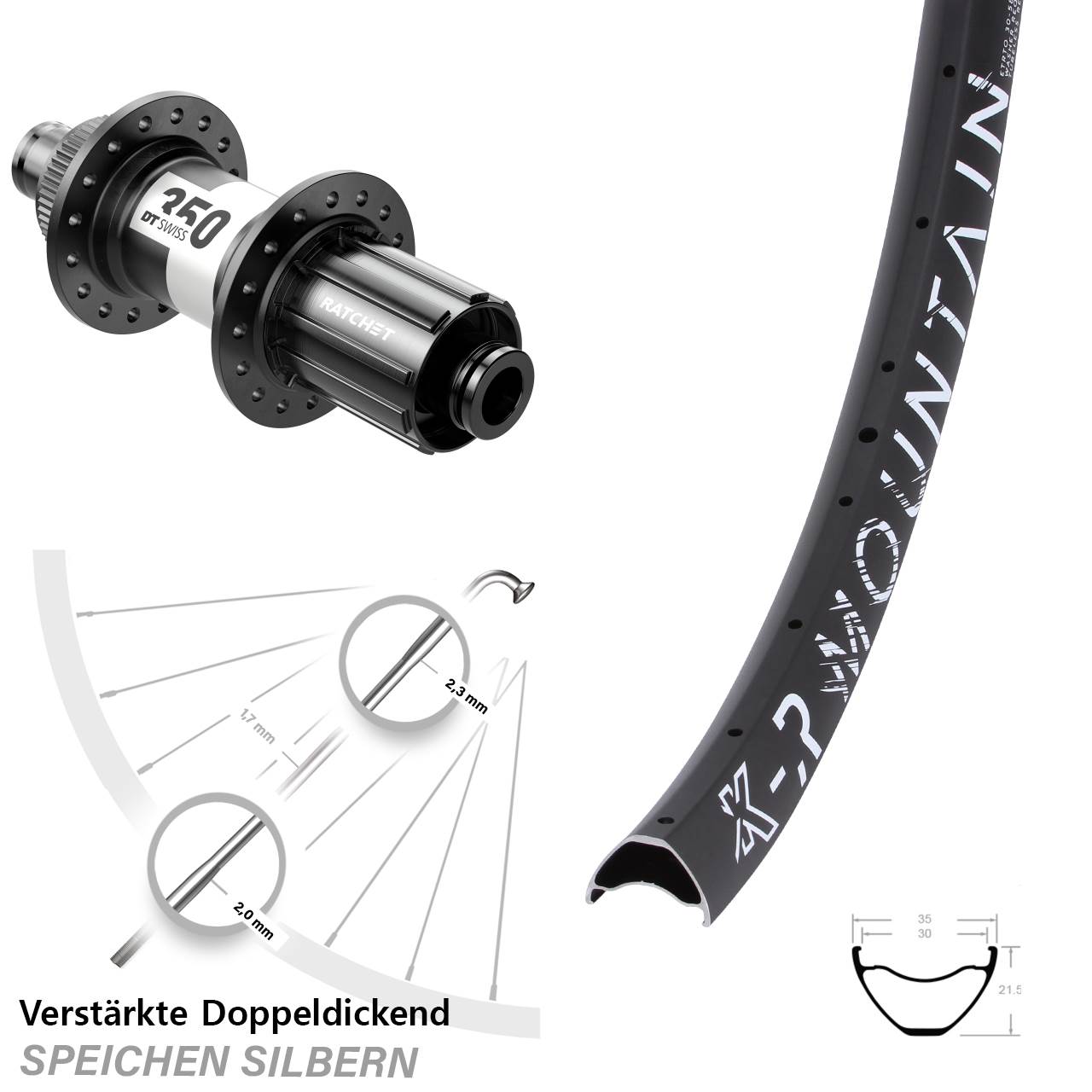 29 Zoll KX-R Mountain DT Swiss 350 Centerlock Hinterrad 12x142 8-11 fach