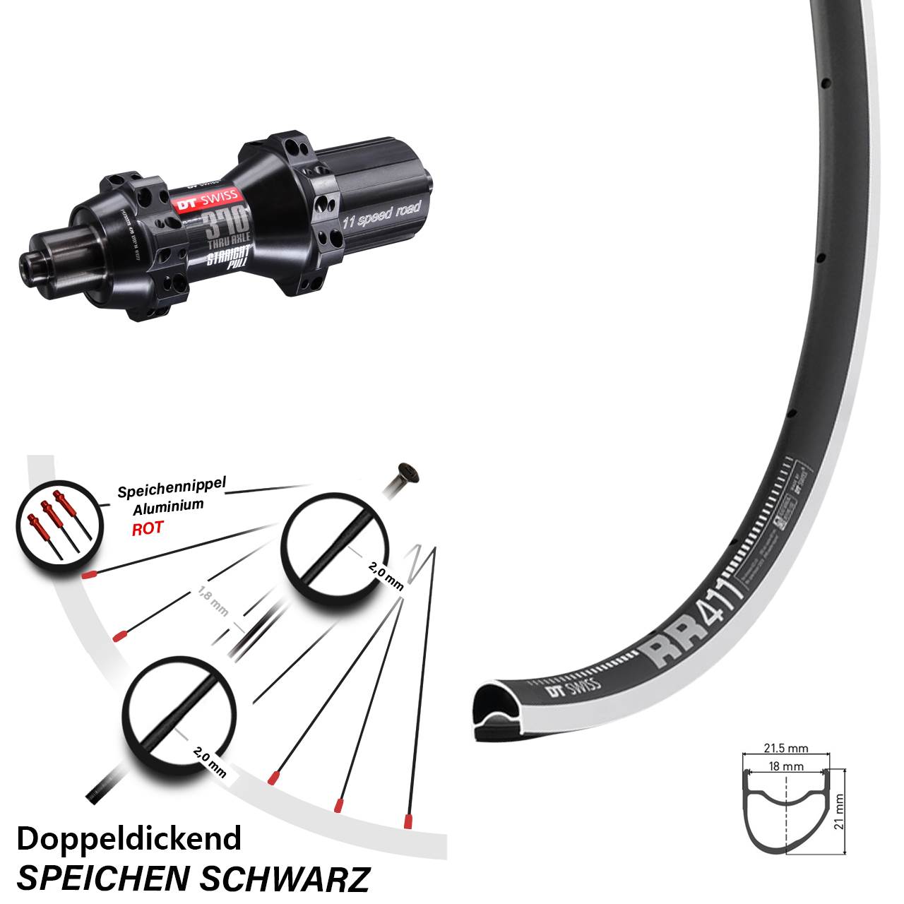 DT Swiss RR 411-370 28 Zoll Laufrad hinten QR 11-12 fach