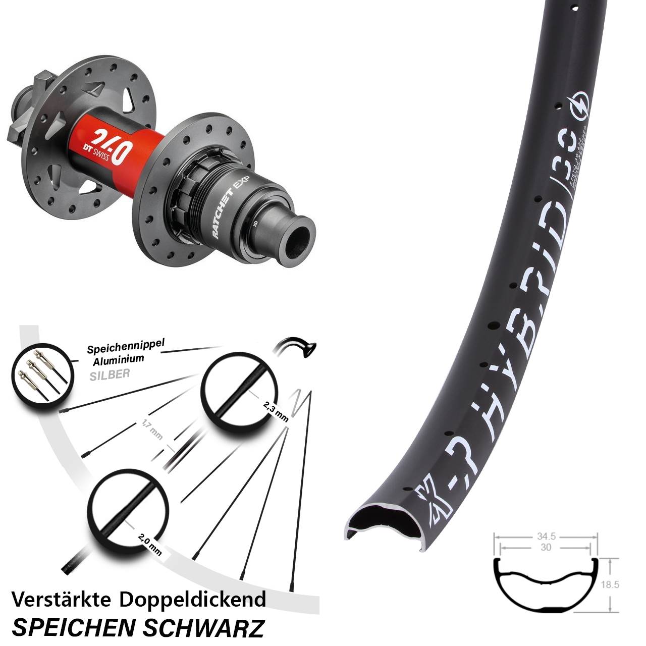 6-Loch Hinterrad 29 Zoll KX-R Hybrid 30 DT Swiss 240 EXP XD 12x148 Boost