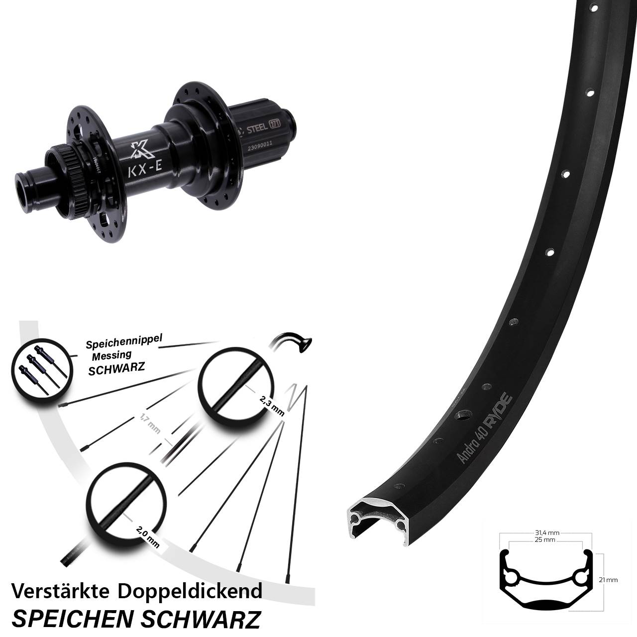 Boost Disc Laufrad 12x148 26 Zoll Ryde Andra 40 KX-E Stahl Freilauf 8-12 fach HG