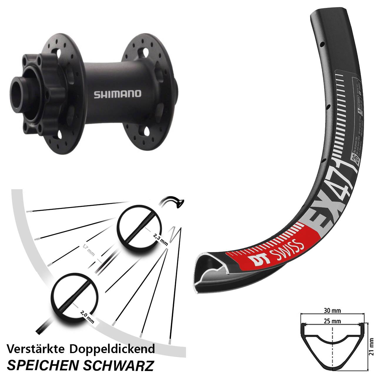 Vorderrad 6-Loch 15x100 26 Zoll DT Swiss EX471 Shimano Deore XT