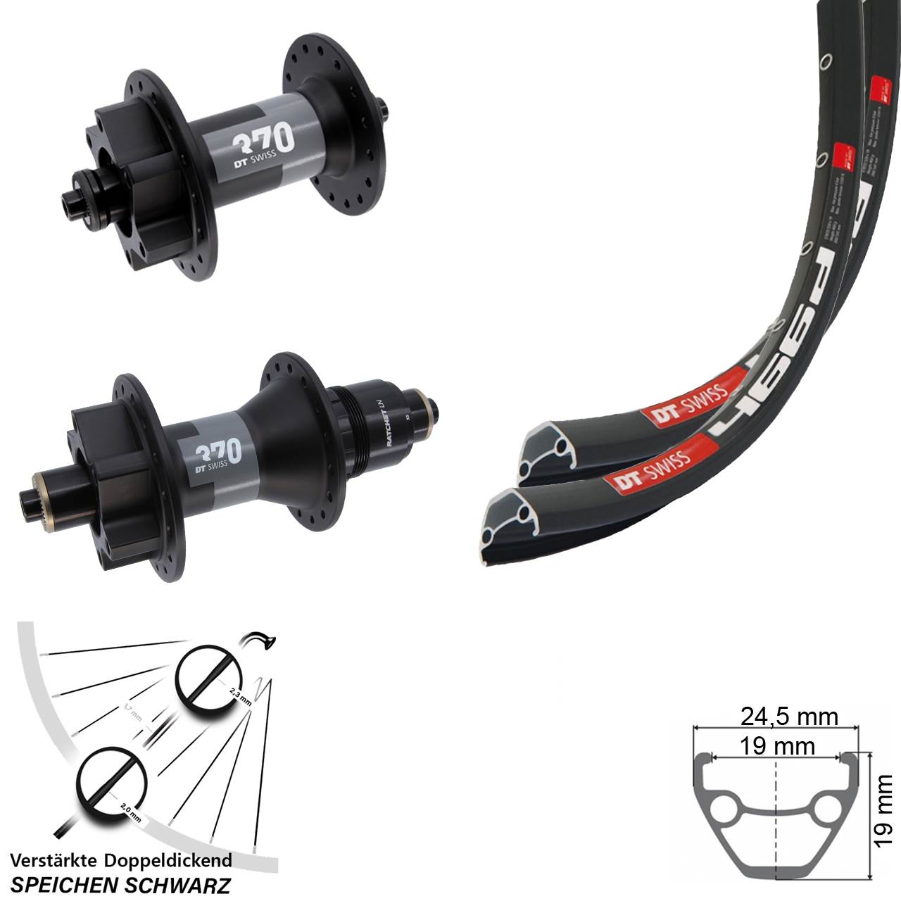 Laufradsatz 6-Loch für Schnellspanner 28-29 Zoll DT Swiss 466 DT Swiss 370 XD