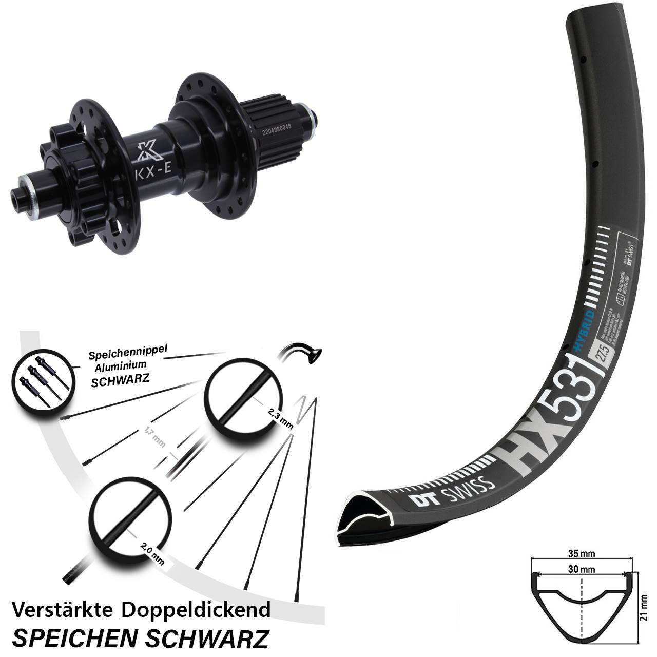 29 Zoll DT Swiss HX531 KX-E Disc Laufrad QR Shimano Micro Spline