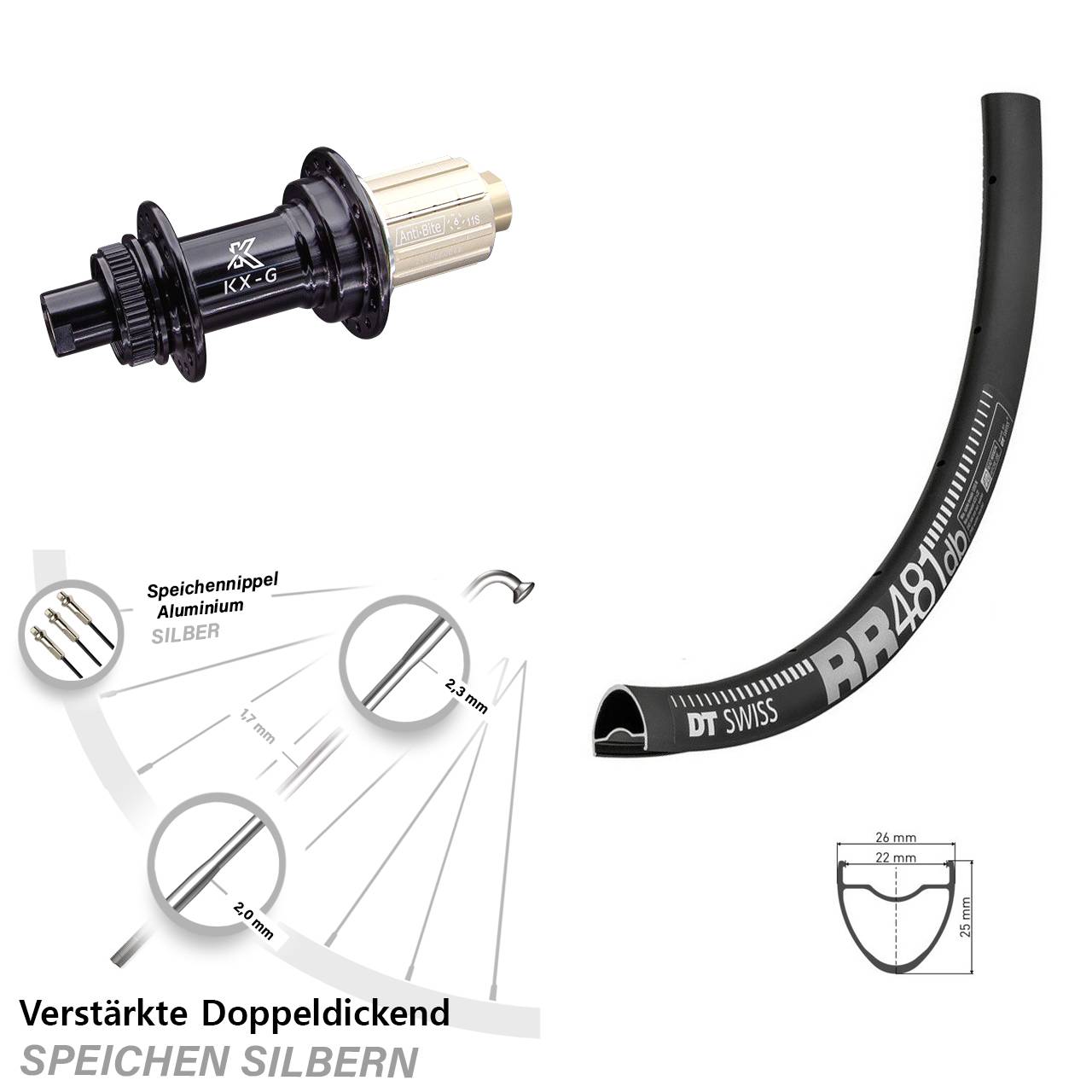 28 Zoll Hinterrad DT Swiss RR481 KX-G 8-12 fach