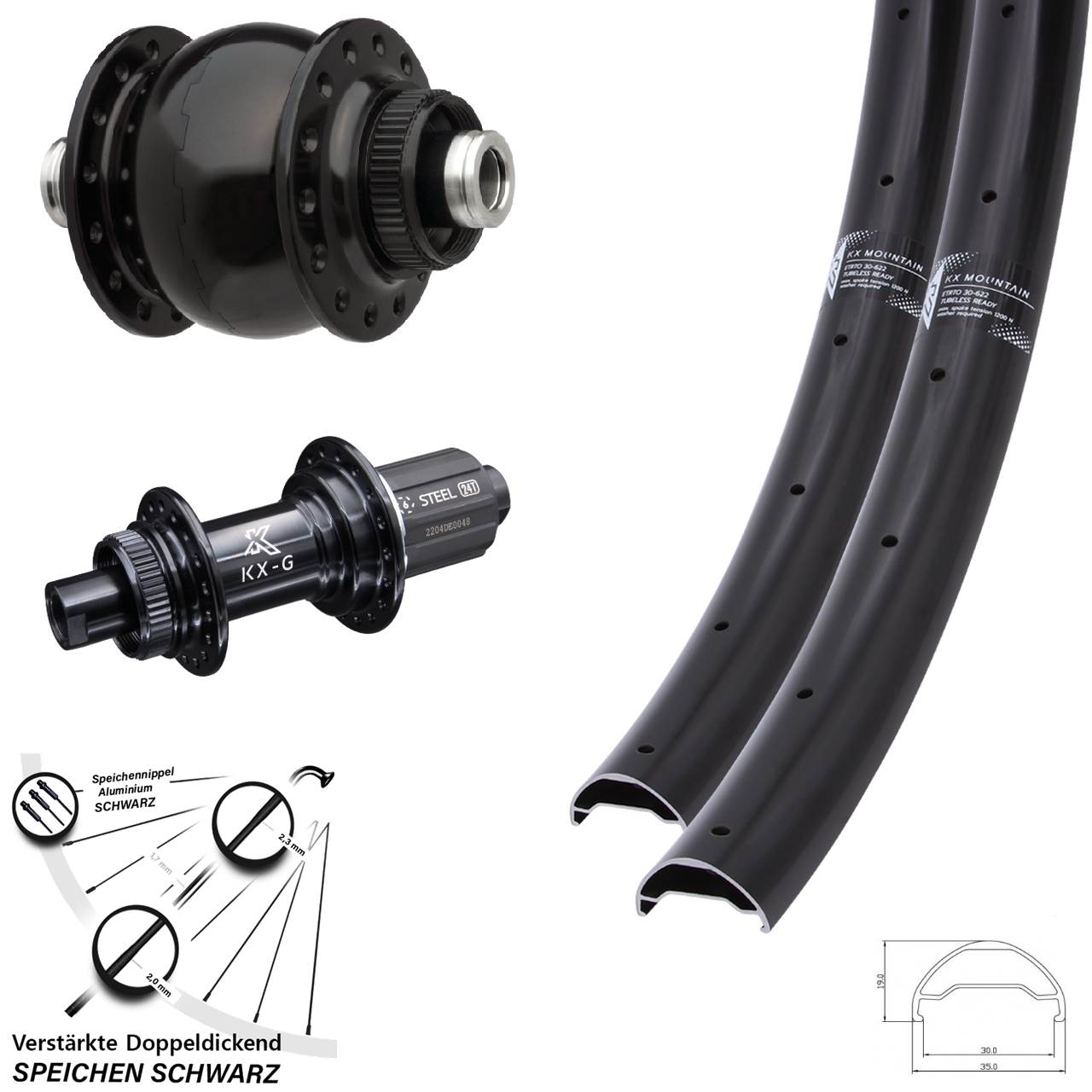Centerlock Laufradsatz 12x100/142 29 Zoll KX-GS Mountain TR verstärkt SON 28 8-12 fach HG