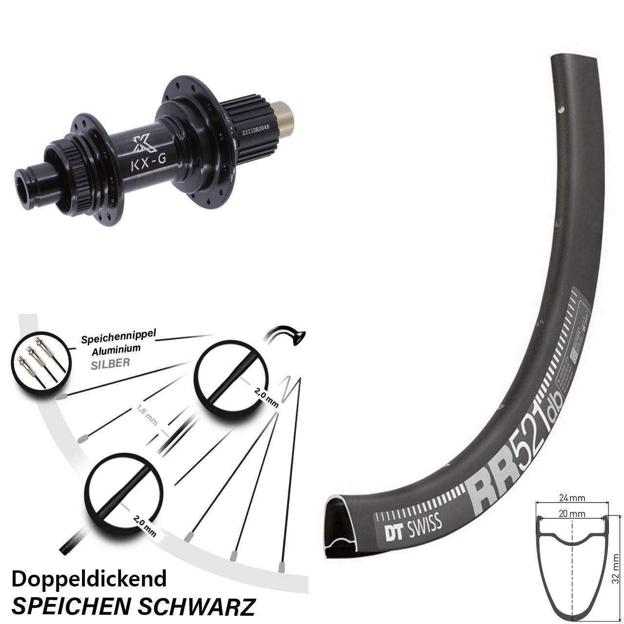 Hinterrad 28 Zoll DT Swiss RR 521 KX-G Micro Spline 12x142