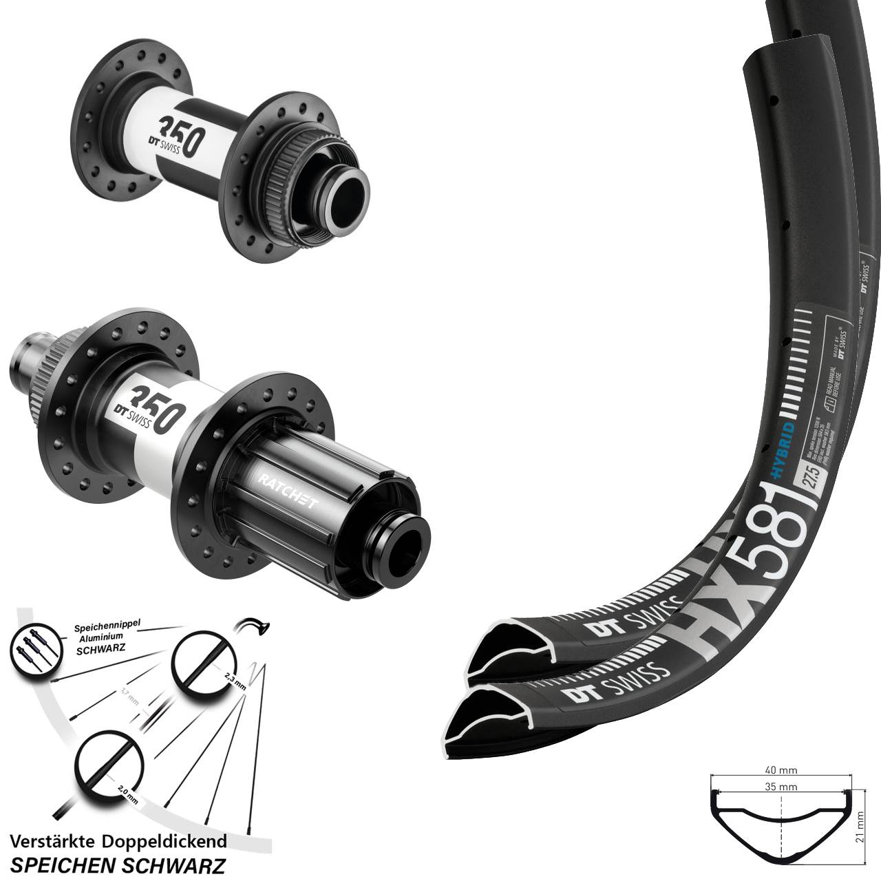 Centerlock Laufradsatz 27,5 Zoll DT Swiss HX 581 350 8-11 fach HG 15x100 12x142