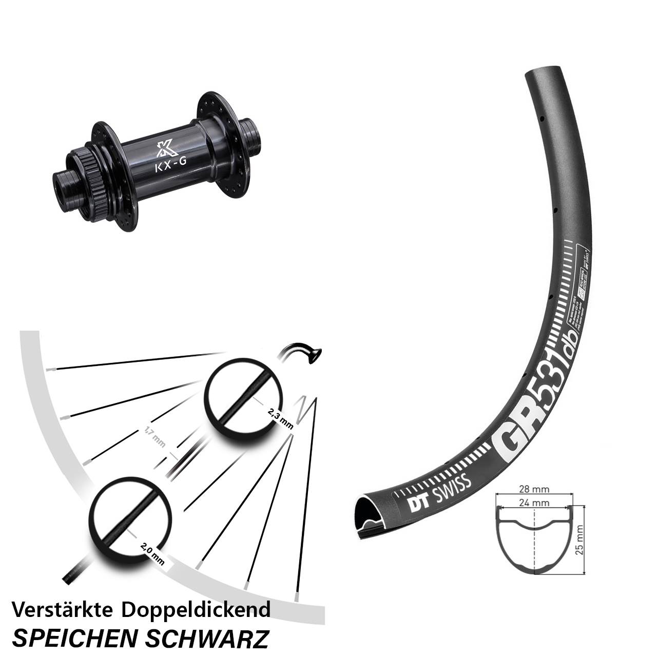 Vorderrad Centerlock 28 Zoll DT Swiss GR531 KX-G 15x100