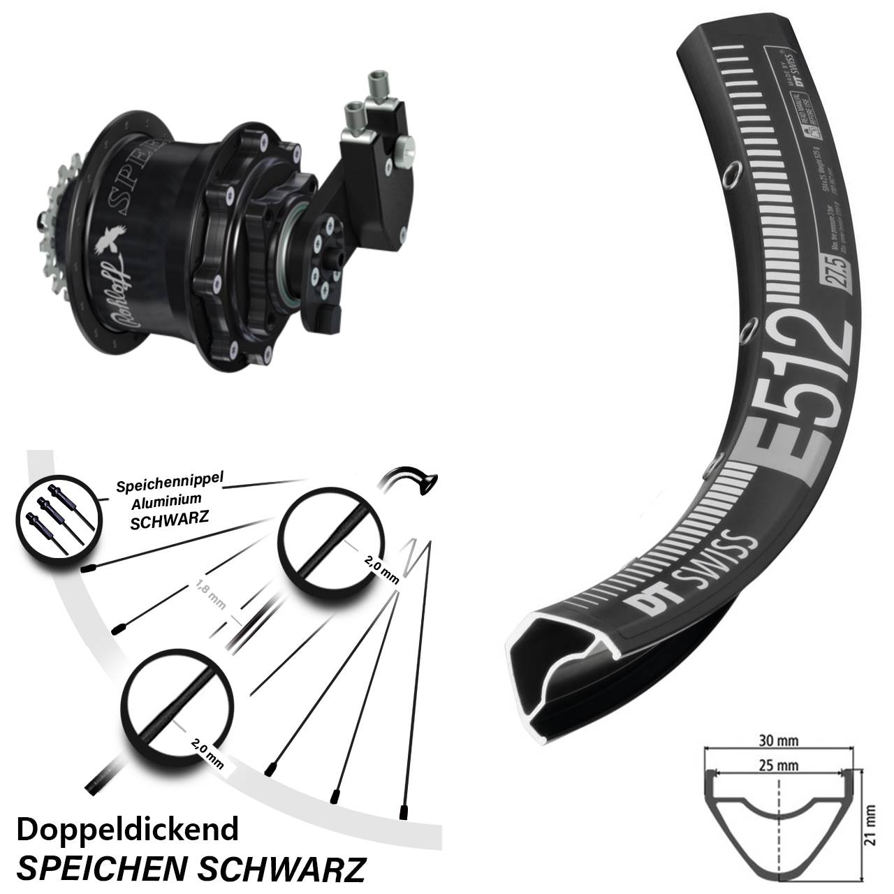 DT Swiss E 512 Rohloff CC DB OEM Tandem 29 Zoll Disc Hinterrrad
