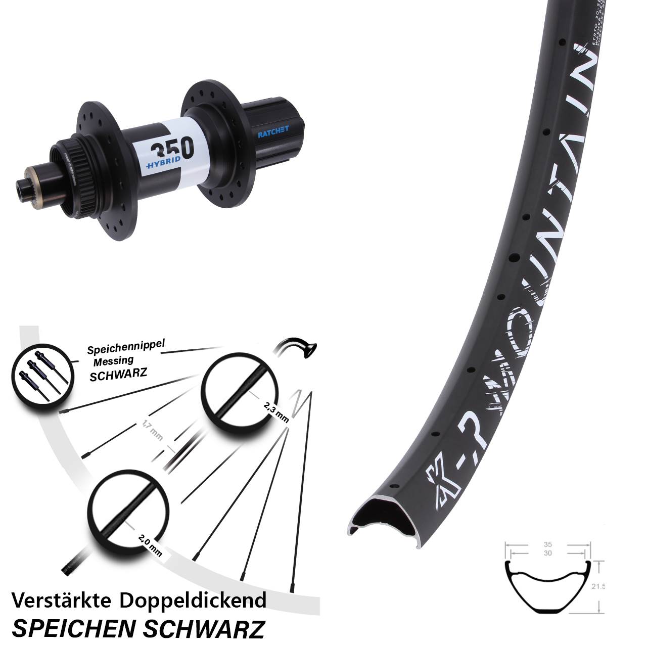 27,5 Zoll KX-R Mountain DT Swiss 350 Hybrid Disc Laufrad QR Boost 8-11 fach