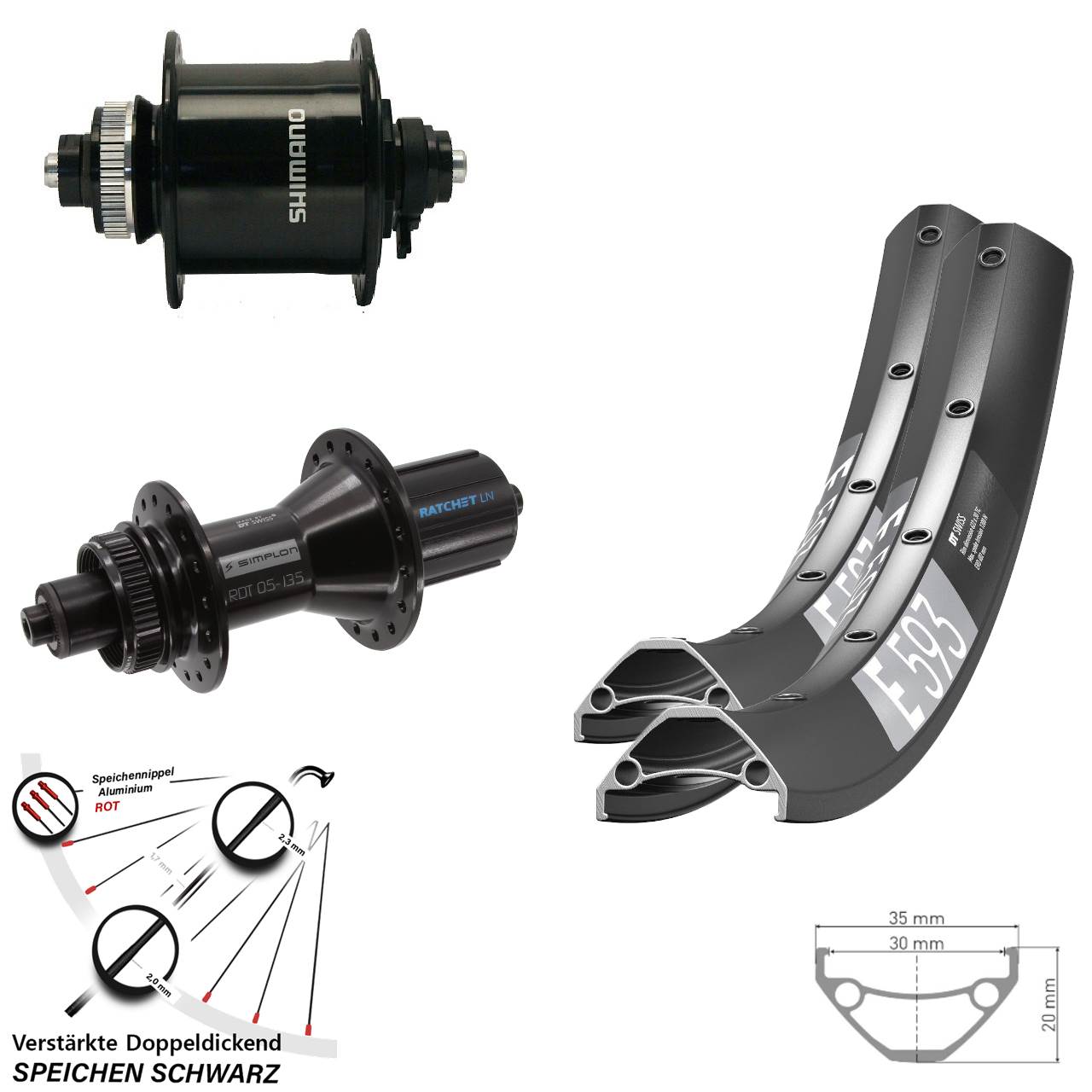 DT Swiss E593-370 Hybrid Shimano DH-UR700 29 Zoll Disc Laufradsatz QR 8-11 fach