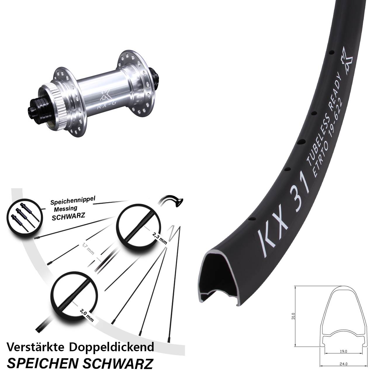 Centerlock Vorderrad für Schnellspanner 28 Zoll KX-G 31