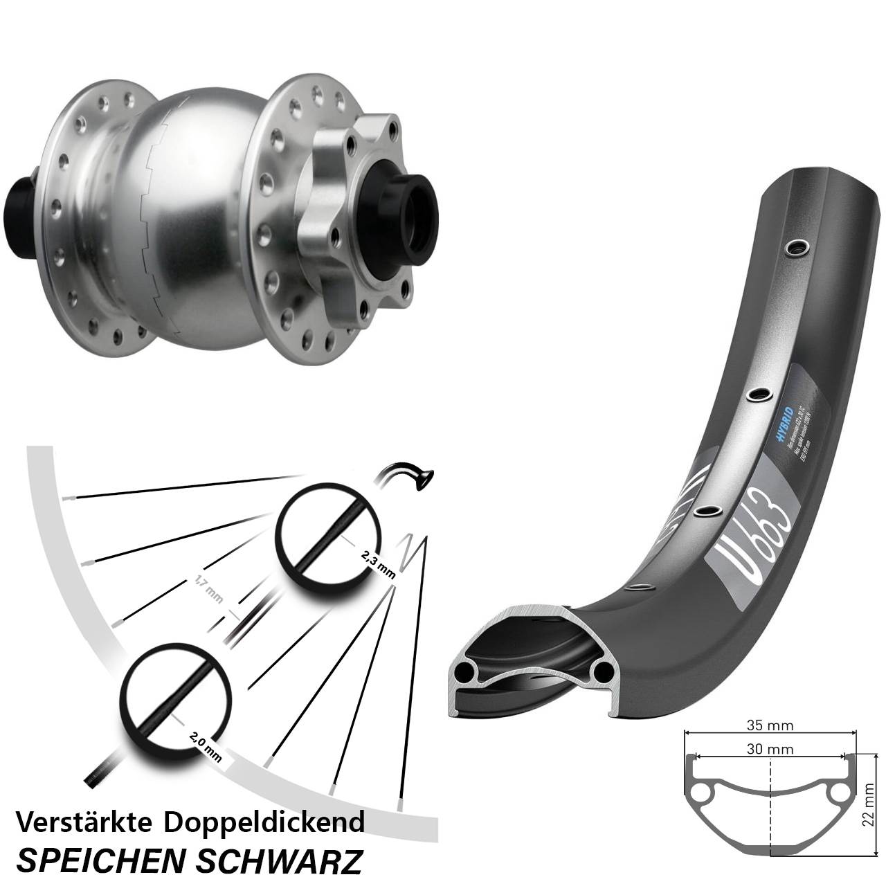 650B DT Swiss U663 SON 28 6-Loch Nabendynamo-Vorderrad 15x110 Boost