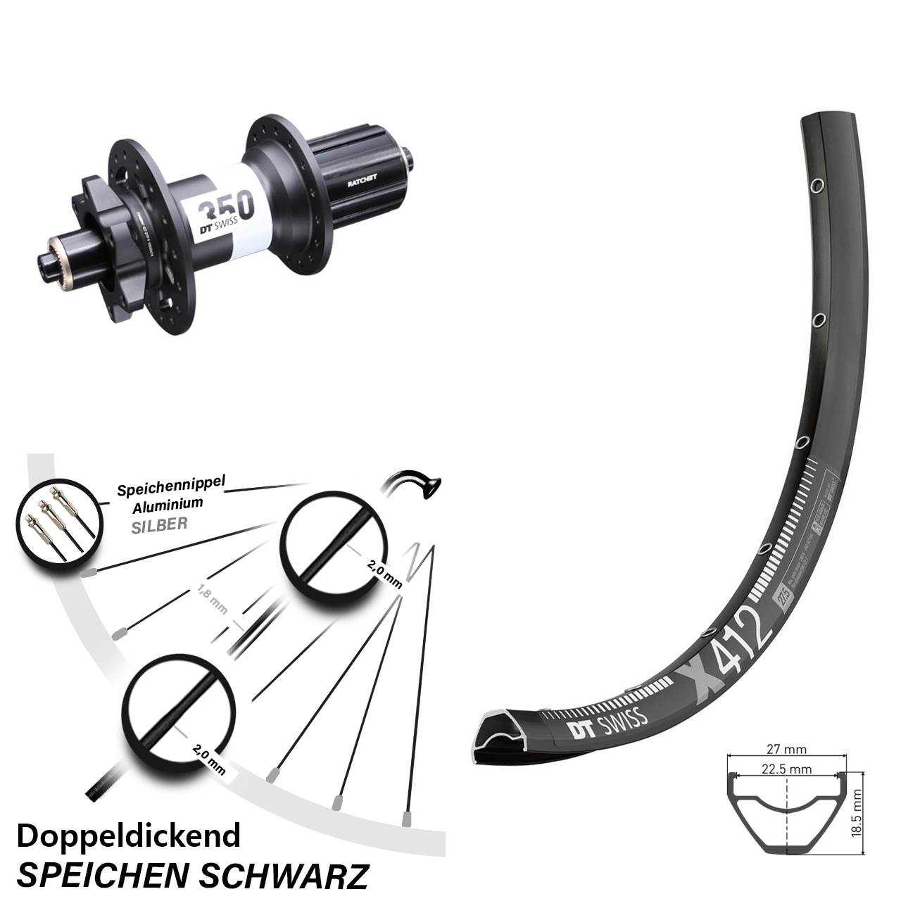 6-Loch Hinterrad 29 Zoll DT Swiss X412-350 8-11 fach HG QR Boost