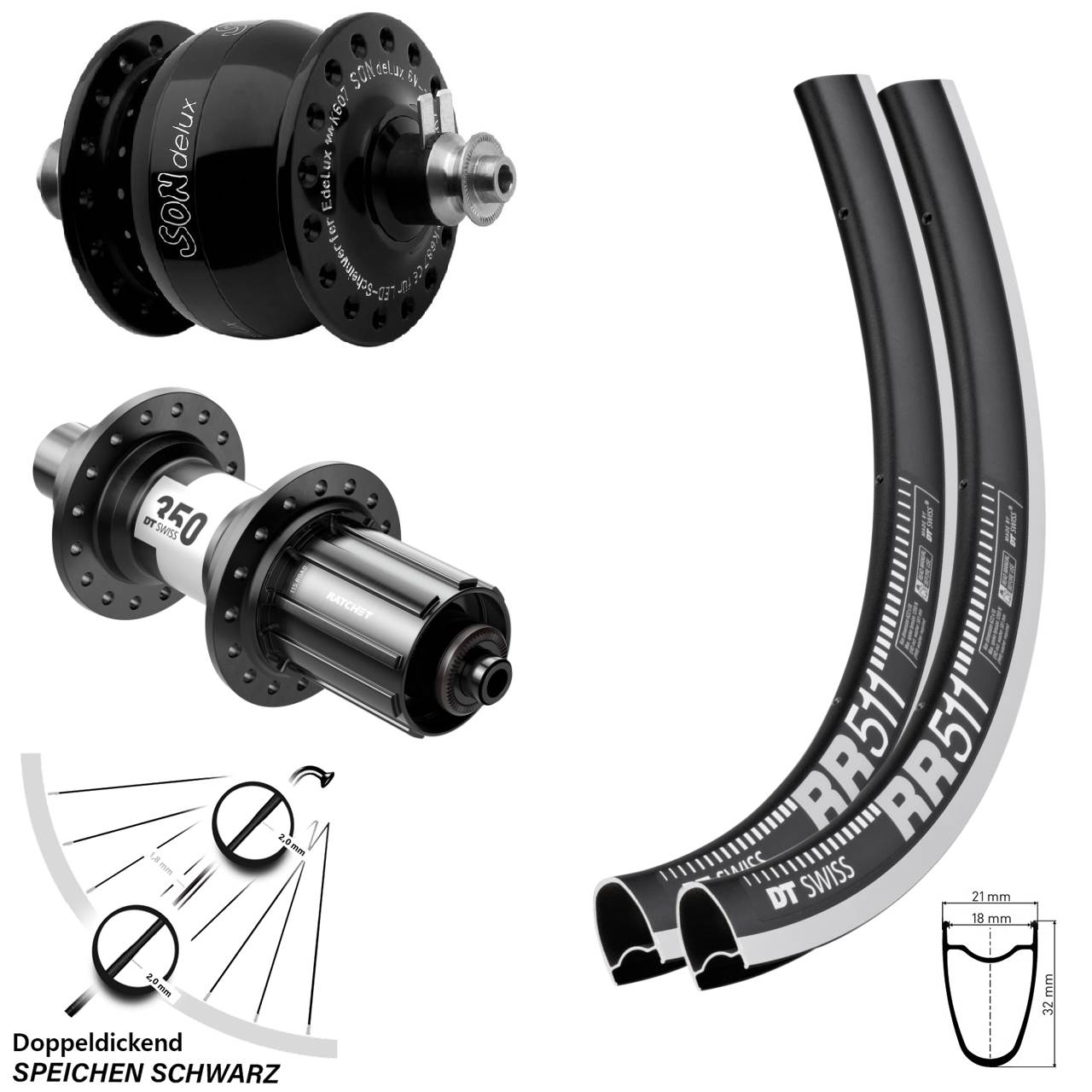 DT Swiss RR511-350 SON delux 28 Zoll Laufradsatz 11-12 fach HG