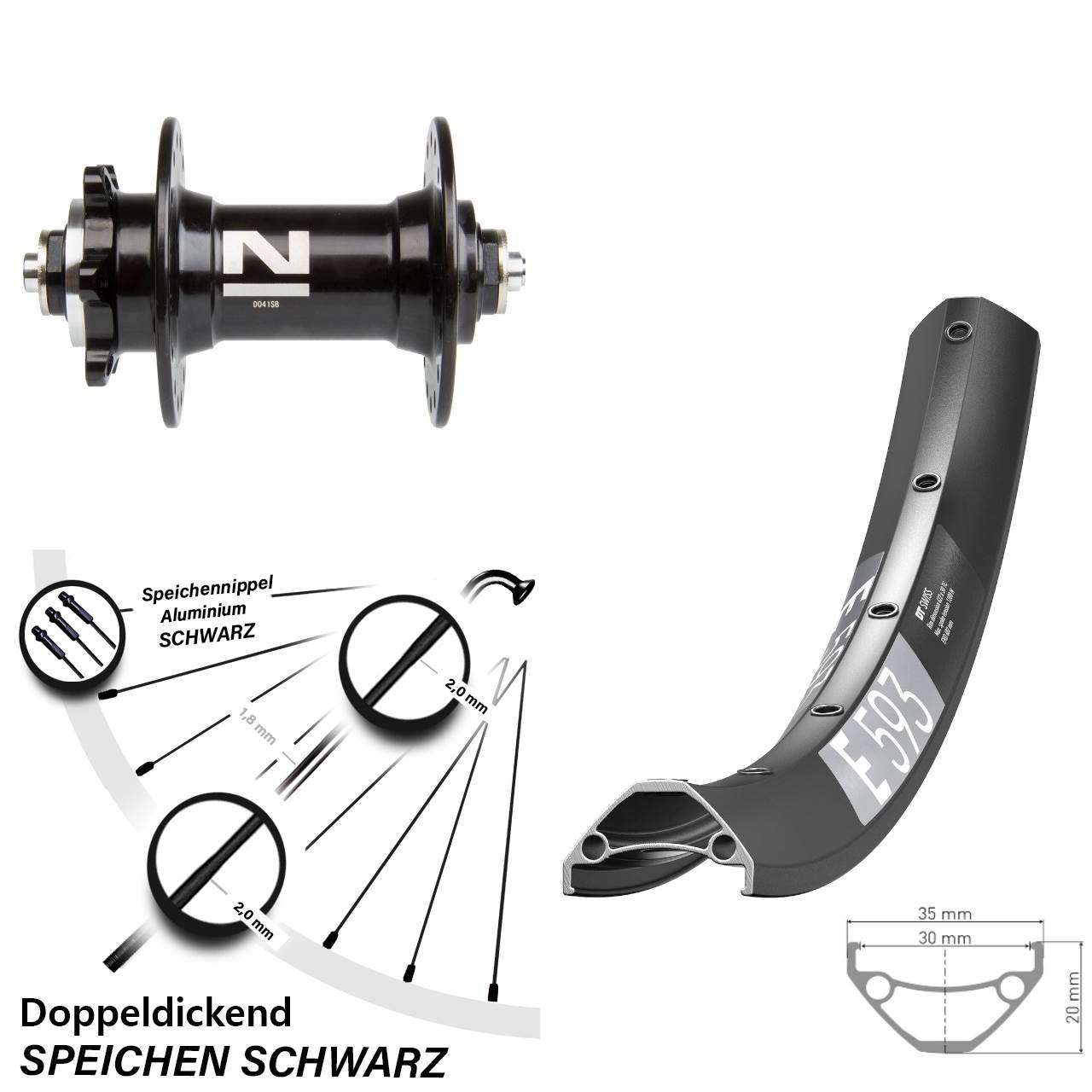 6-Loch Vorderrad für Schnellspanner 27,5 Zoll DT Swiss E 593 Novatec D-041
