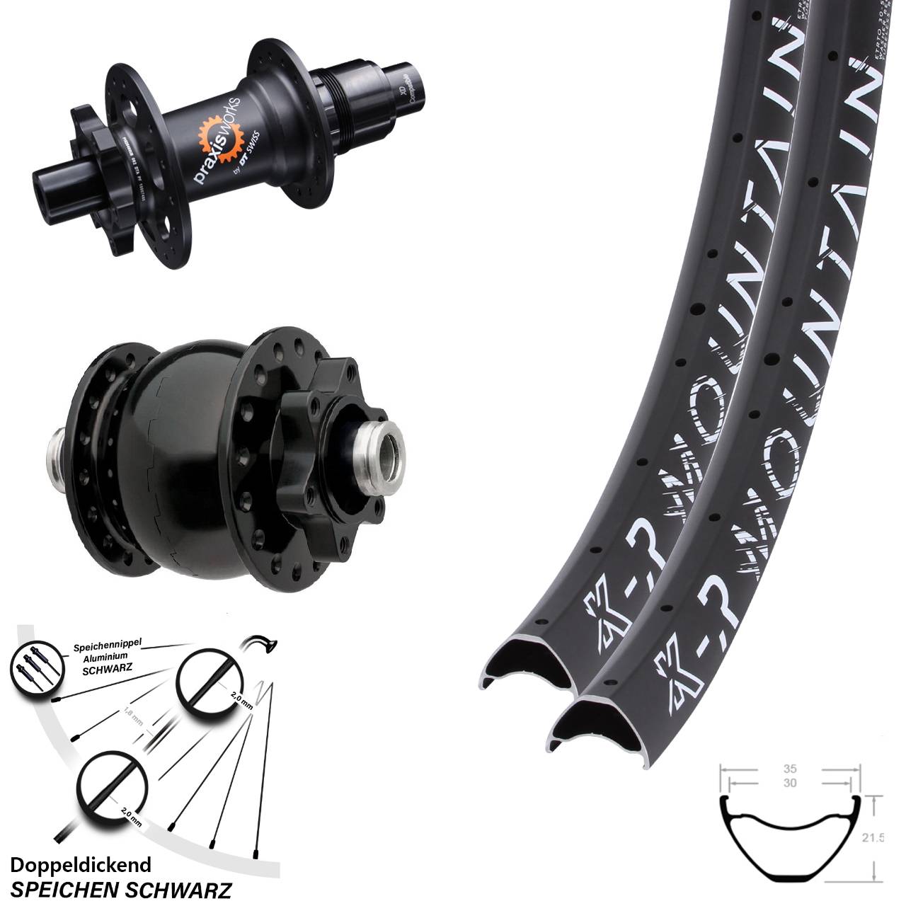 Laufradsatz 29 Zoll KX-R Mountain 6-Loch 12x100/142 DT Swiss 350 SL SON 28 Dynamo XD
