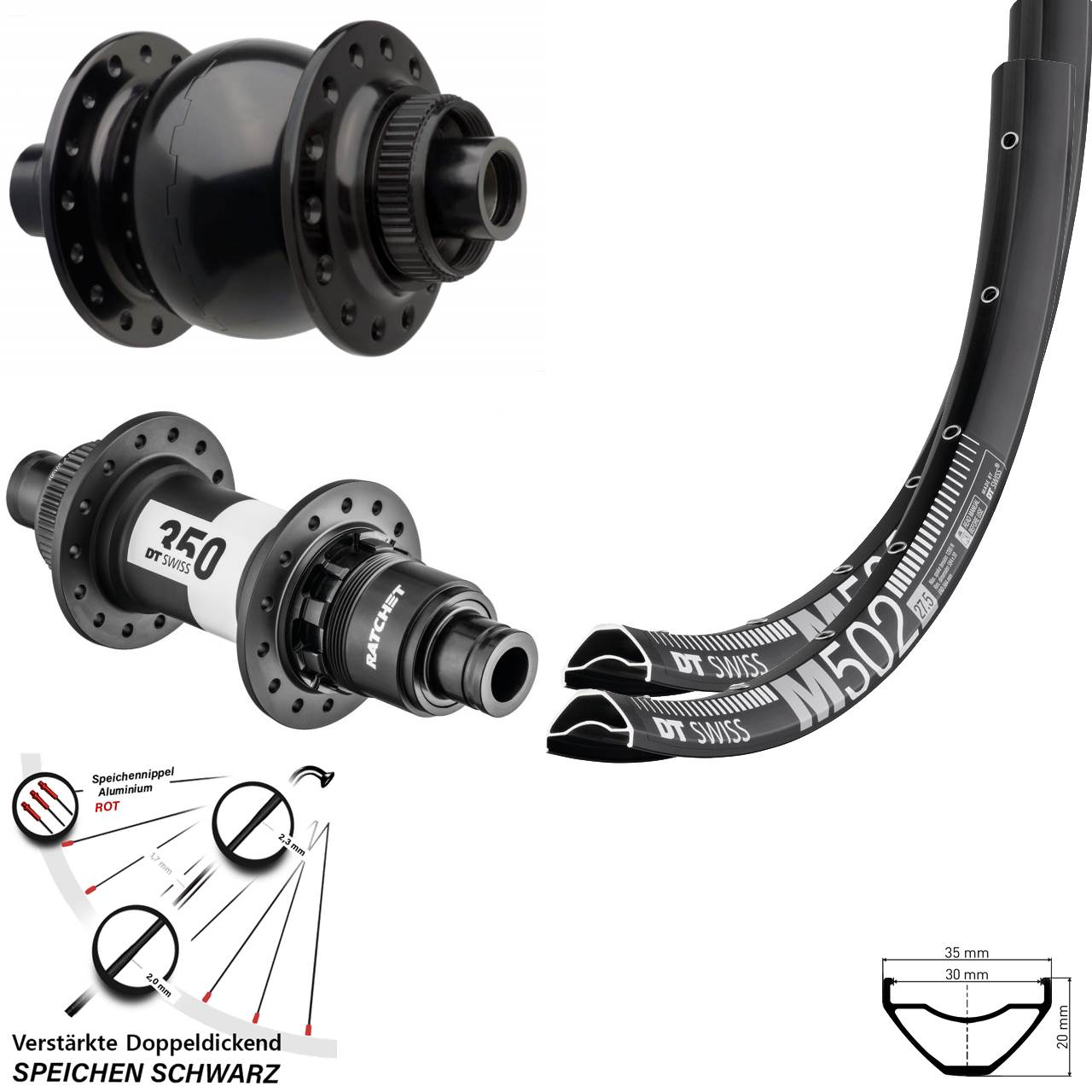 Centerlock Laufradsatz 15x110 12x148 27,5 Zoll DT Swiss M502-350 SON 28 XD