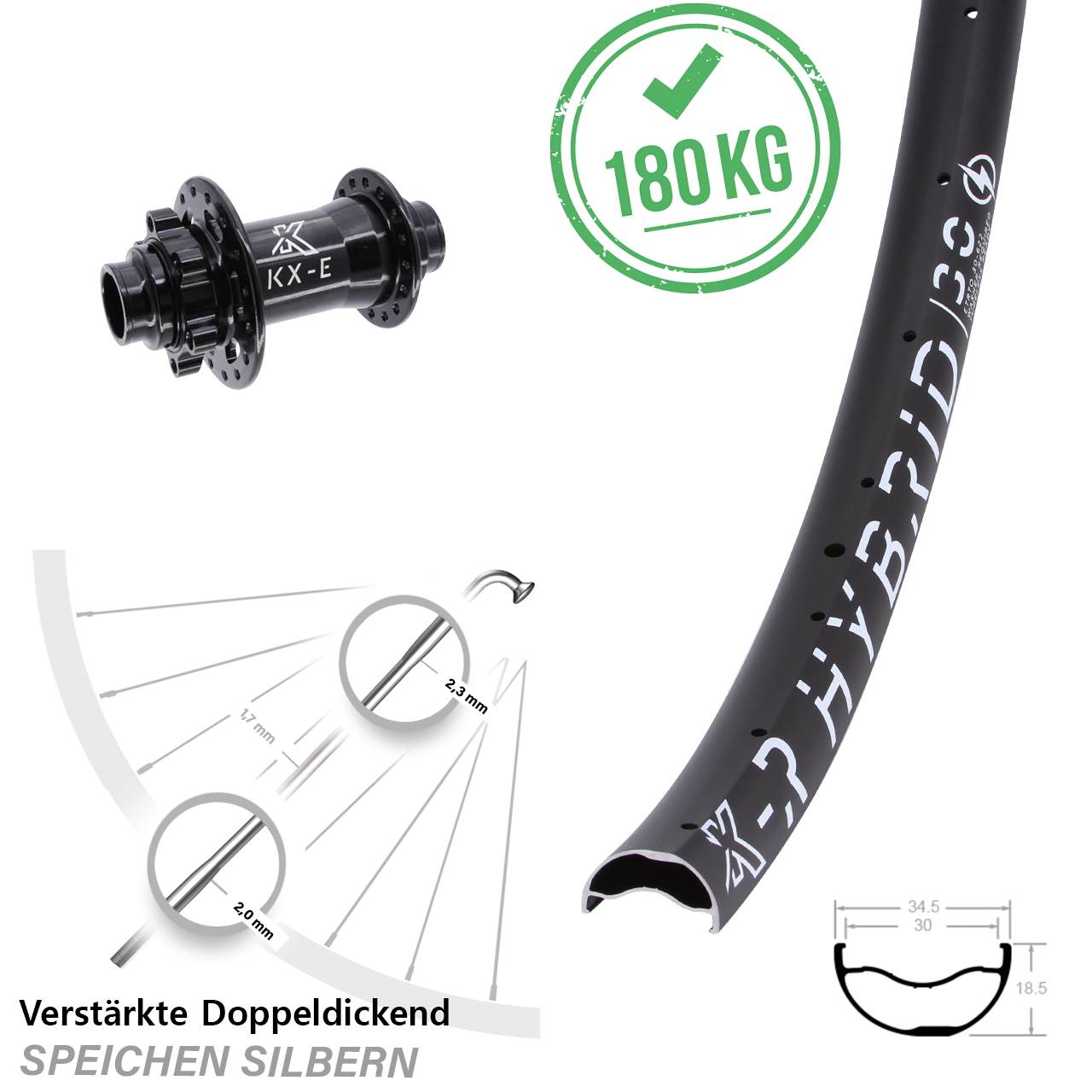 Disc Vorderrad 29 Zoll KXR-E Hybrid 30 4-fach gelagert 20x110 (DH alt)