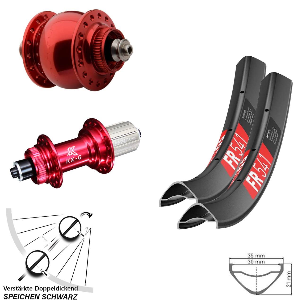 29 Zoll DT Swiss FR 541 KX-G rot SON 28 Laufradsatz Centerlock QR 8-12 fach