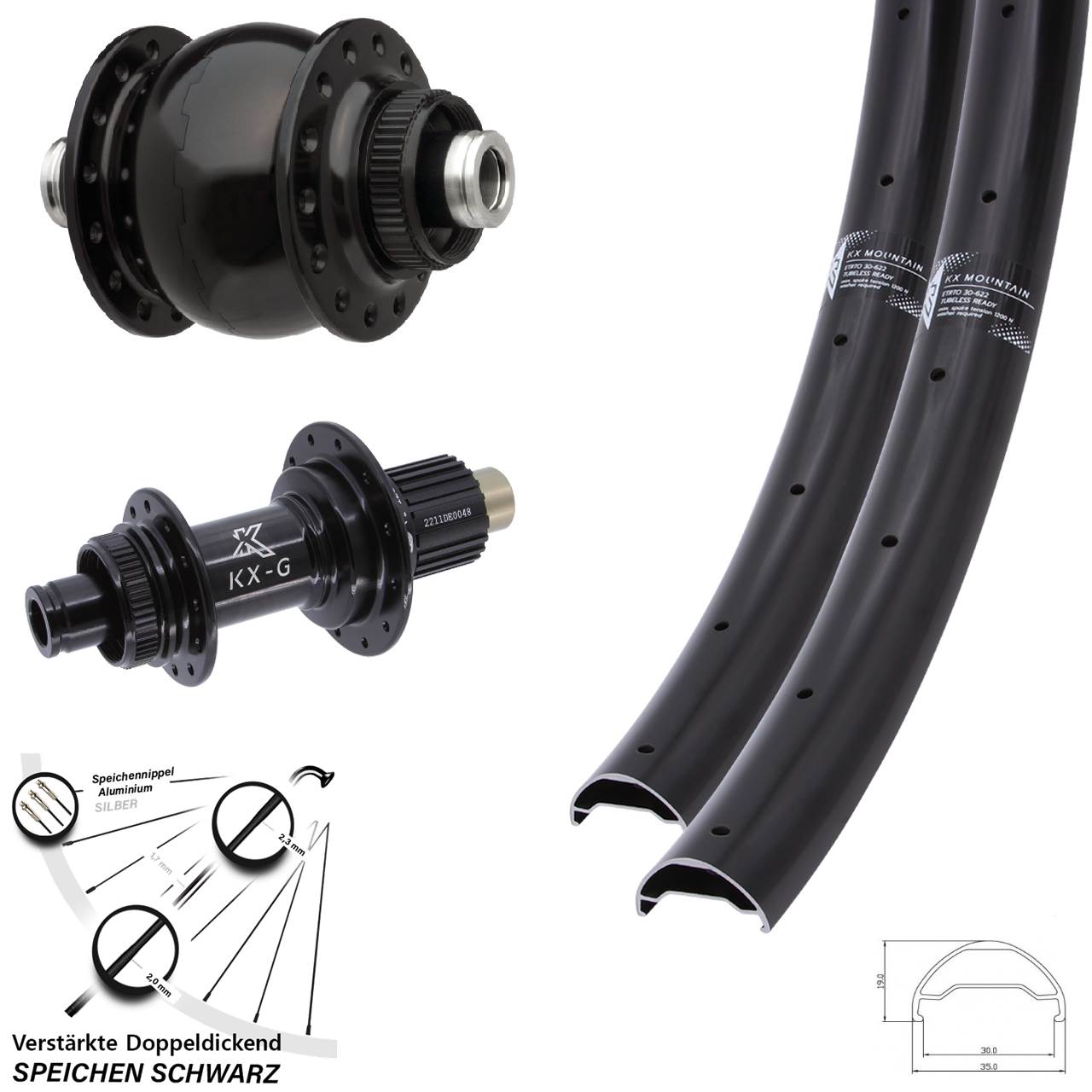 29 Zoll KX-G Mountain SON 28 Disc Laufradsatz 12x100/142 Micro Spline