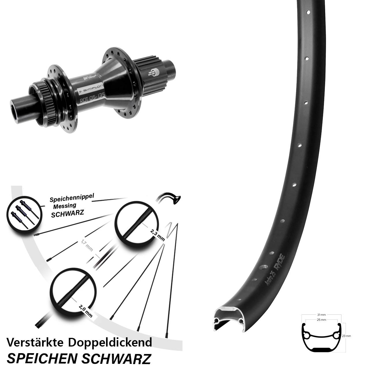 Disc Laufrad 12x142 28-29 Zoll Ryde Andra 25 DT Swiss 370 Hybrid Micro Spline