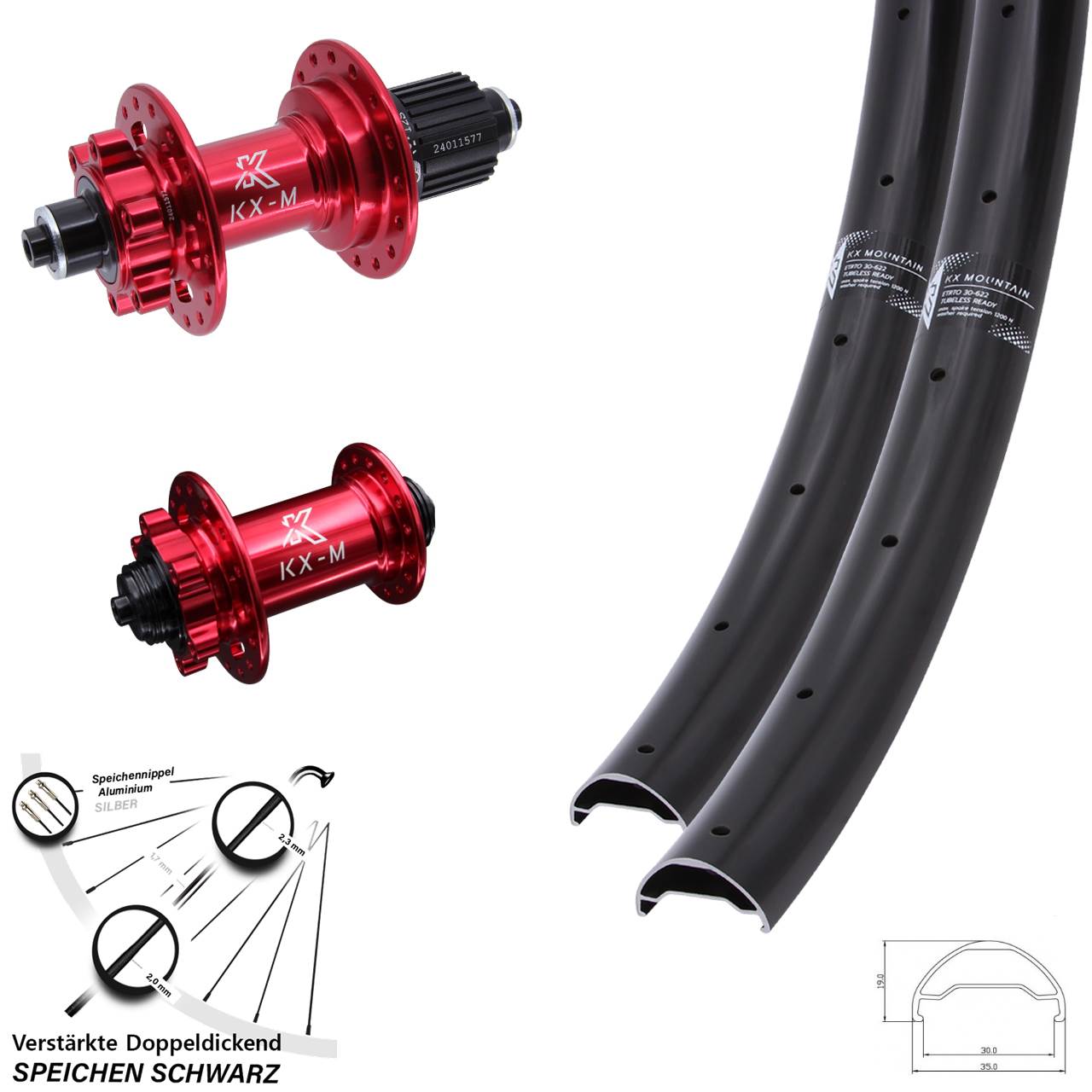 29 Zoll KX-M Mountain rot 6-Loch Laufradsatz für Schnellspanner Shimano Micro Spline