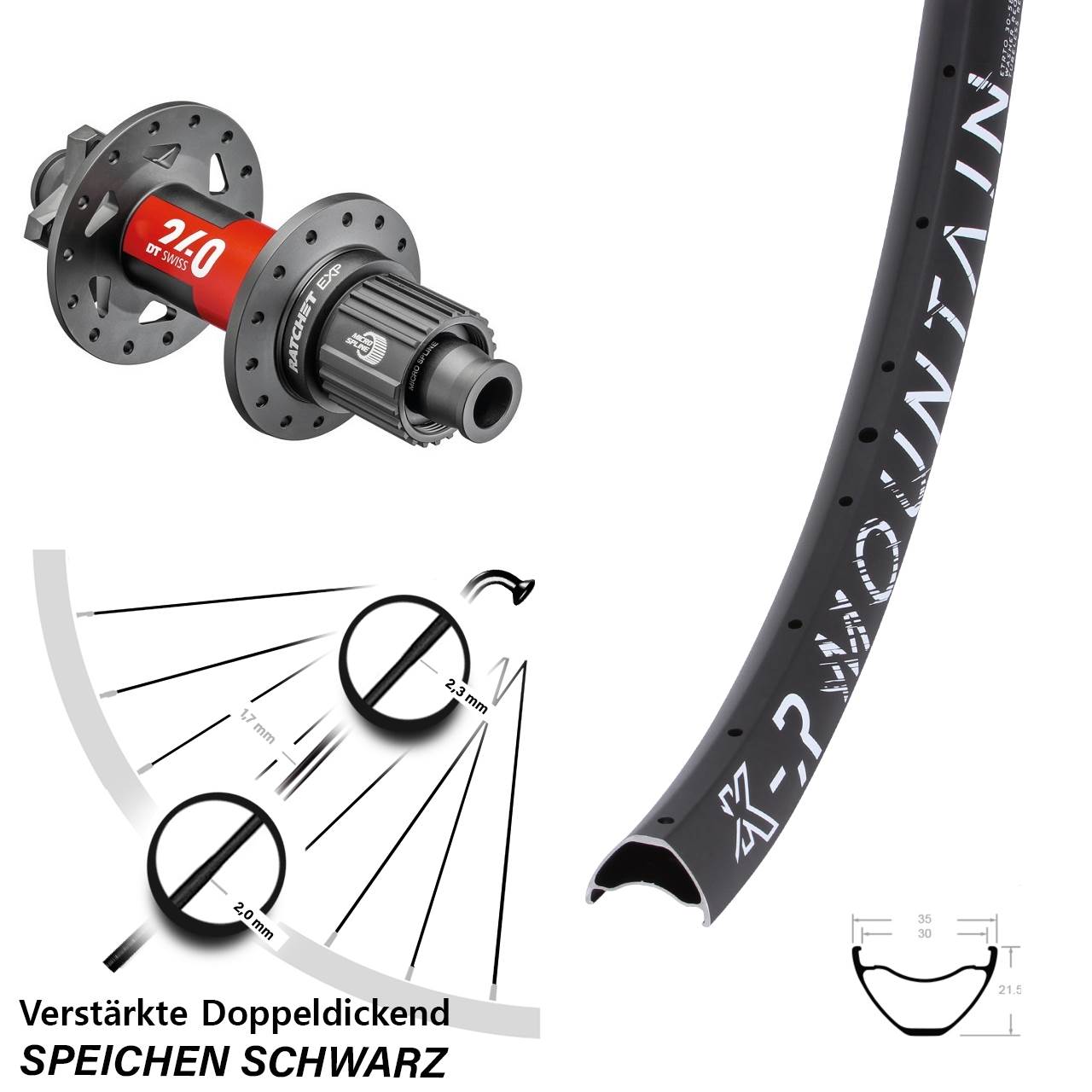 27,5 Zoll KX-R Mountain DT Swiss 240 EXP Hinterrad 6-Loch 12x148 Micro Spline