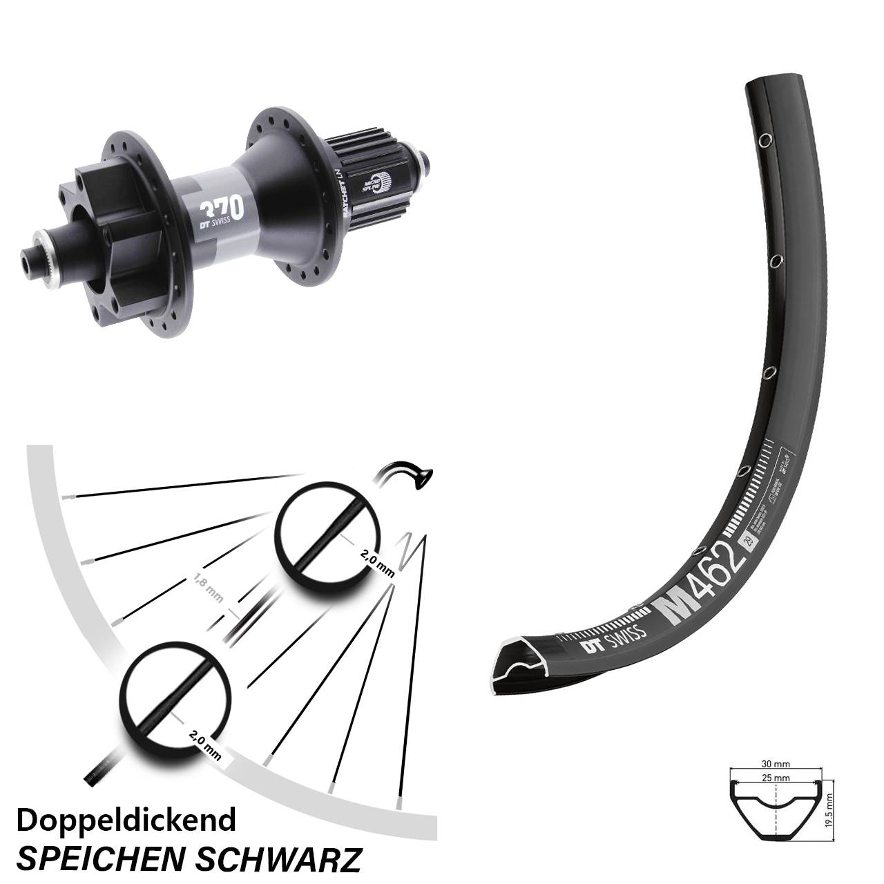 6-Loch Hinterrad QR 27,5 Zoll DT Swiss M 462-370 Micro Spline