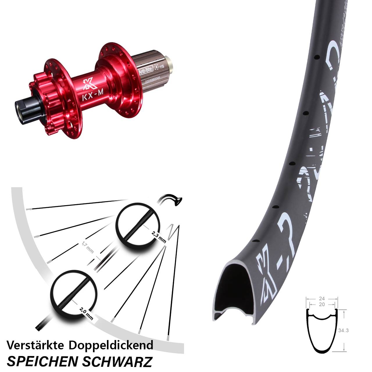 KX-R Road Bikepacking rot 28-29 Zoll Disc Hinterrad 12x142 8-12 fach