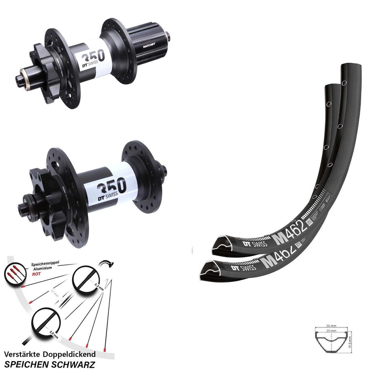 Laufrad-Satz für Schnellspanner 650B DT Swiss M 462-350 Ratchet 36 Disc 8-11 fach
